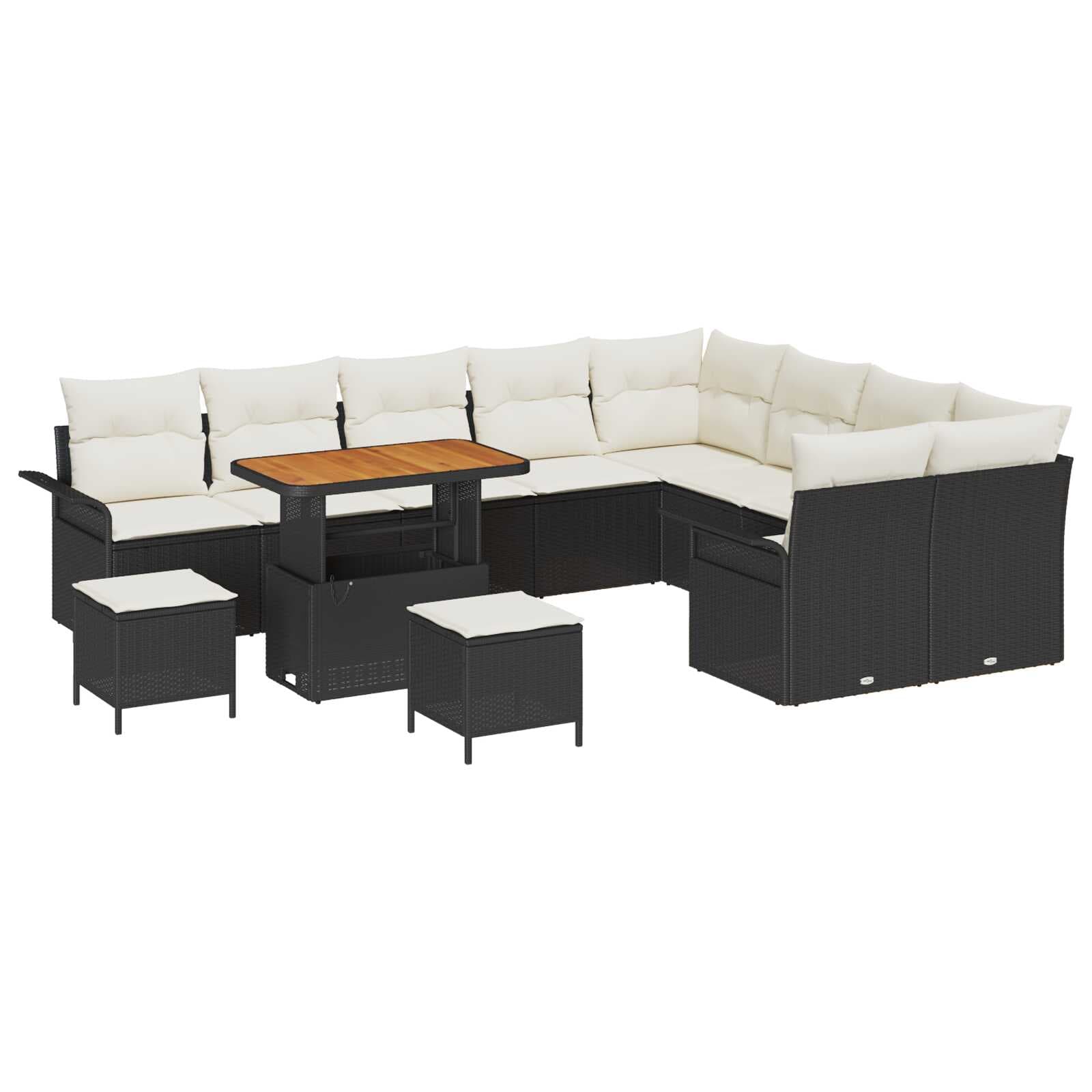 vidaXL Conjunto de Sofá de Jardim com almofada 12 pcs Preto e Creme