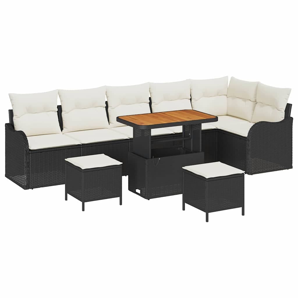 vidaXL Conjunto de Sofá de Jardim com almofada 9 pcs Preto e Creme