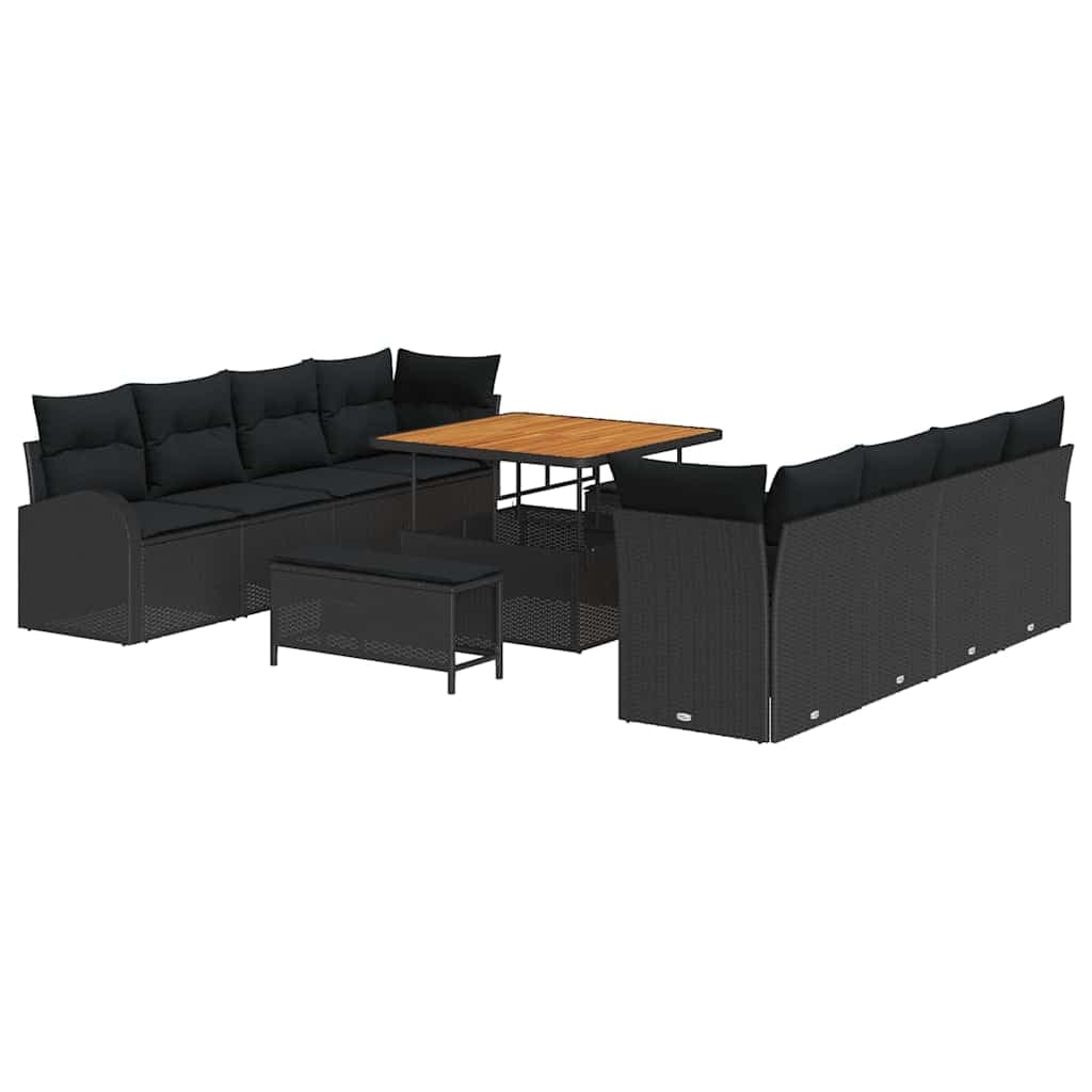 vidaXL Conjunto de Sofá de Jardim com almofada 11 pcs Preto