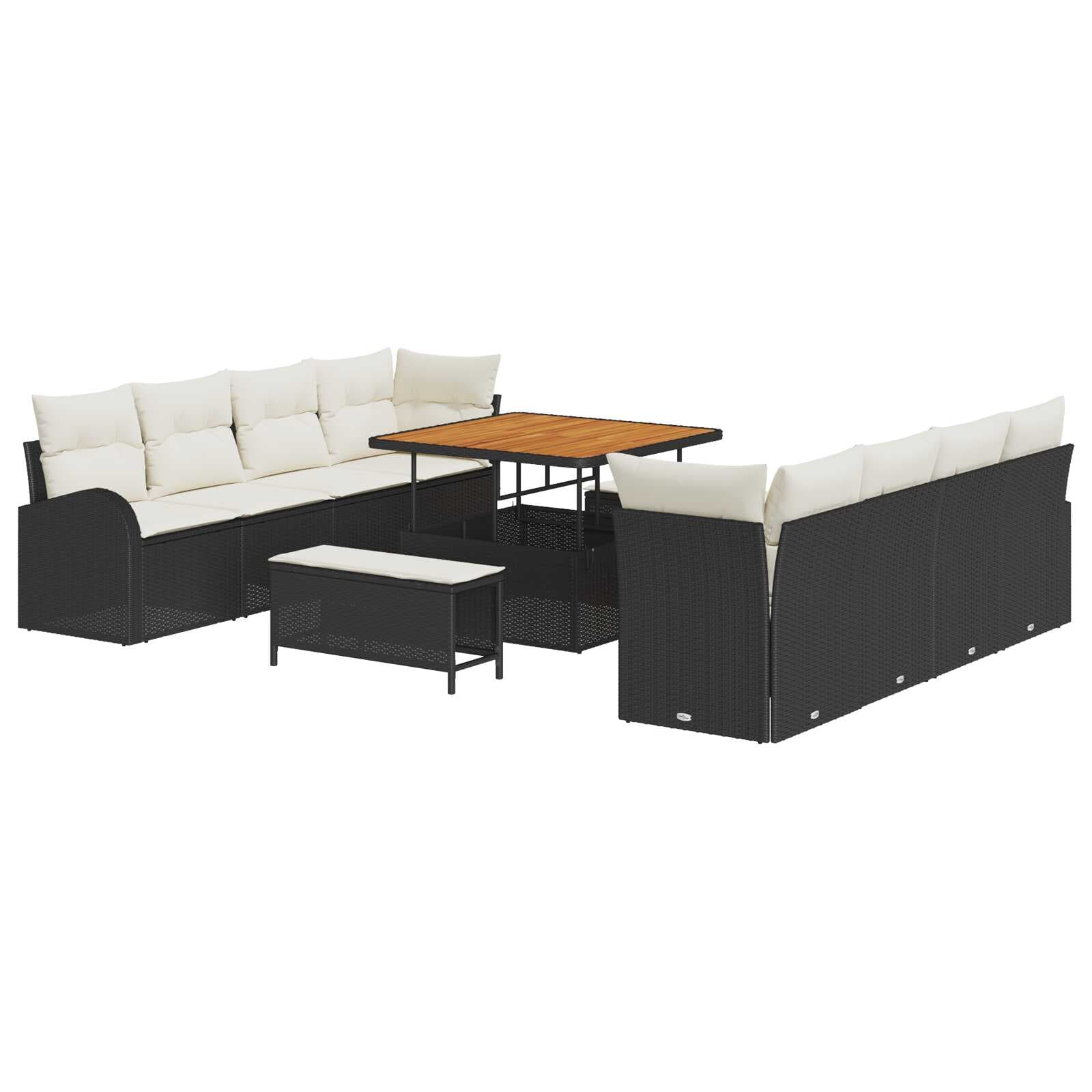vidaXL Conjunto de Sofá de Jardim com almofada 11 pcs Preto e Creme