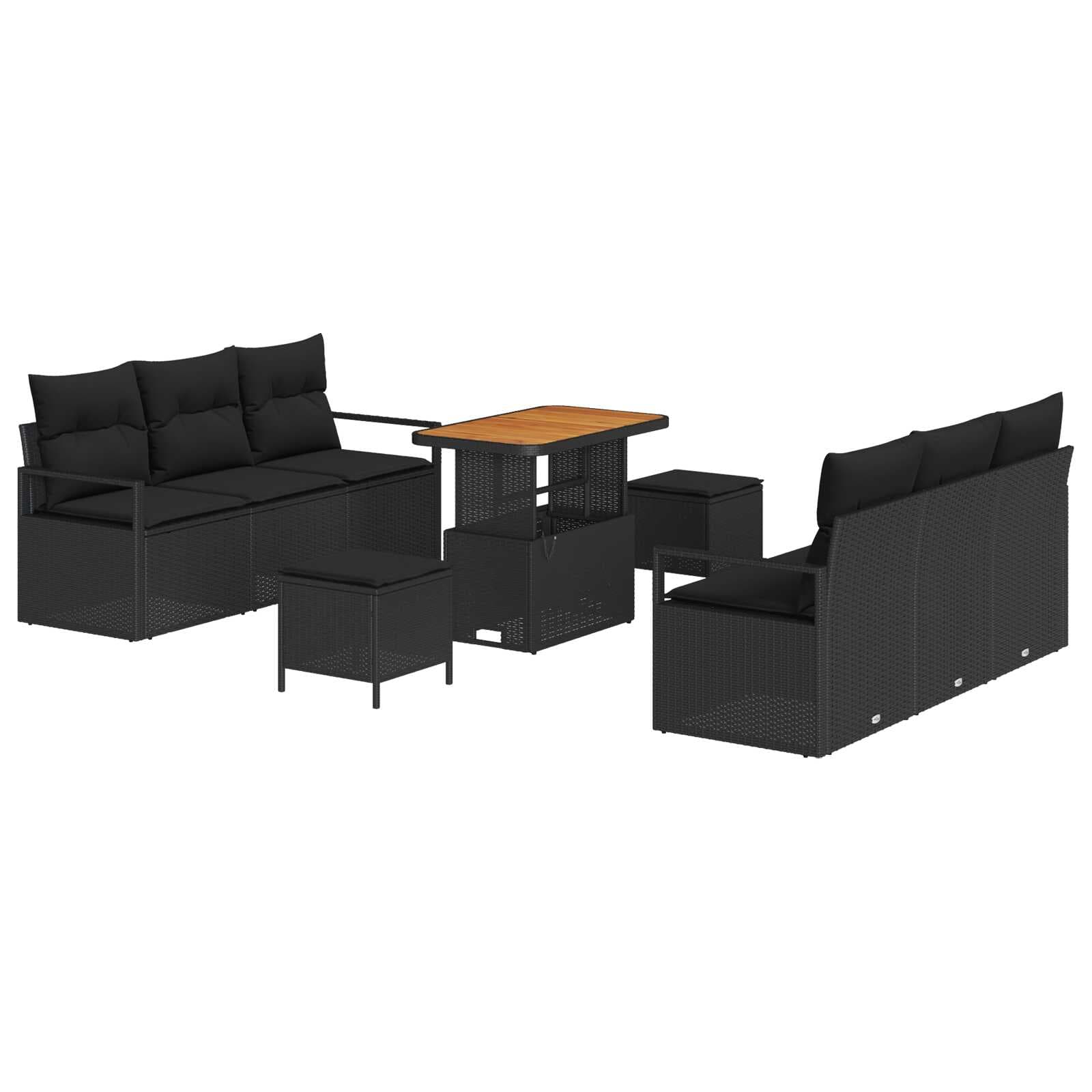 vidaXL Conjunto de Sofá de Jardim 9 Peças Preto Rattan Sintético - 2570253369