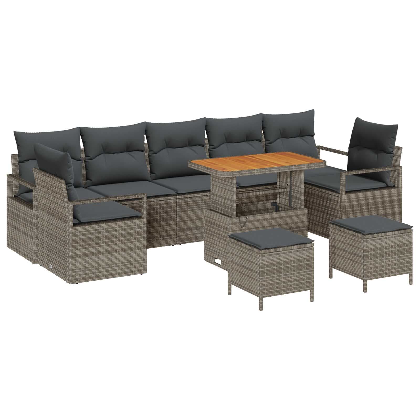 vidaXL Conjunto de Sofá de Jardim com almofada 10 pcs Cinzeto