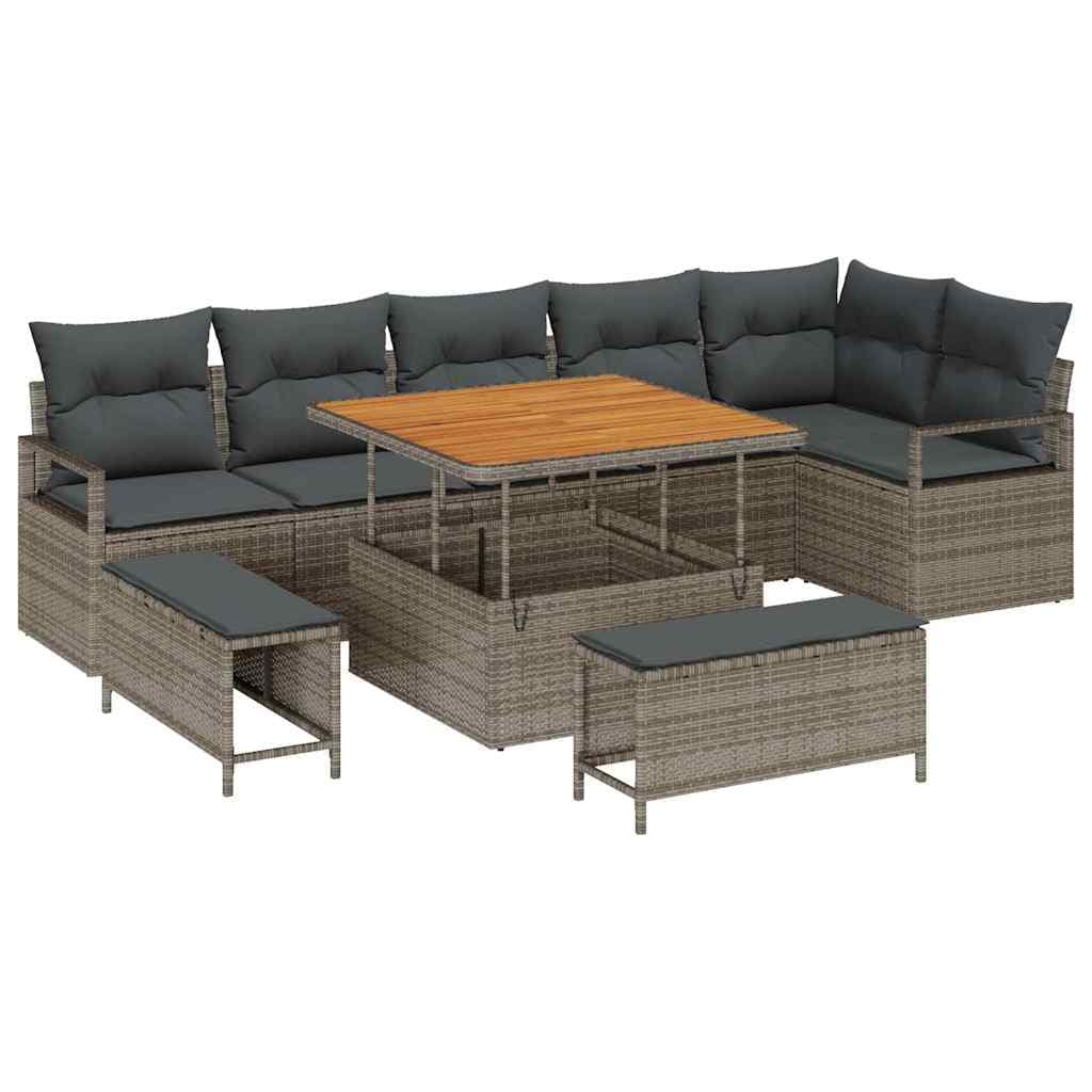 vidaXL Conjunto de Sofá de Jardim com almofada 9 pcs Cinzeto