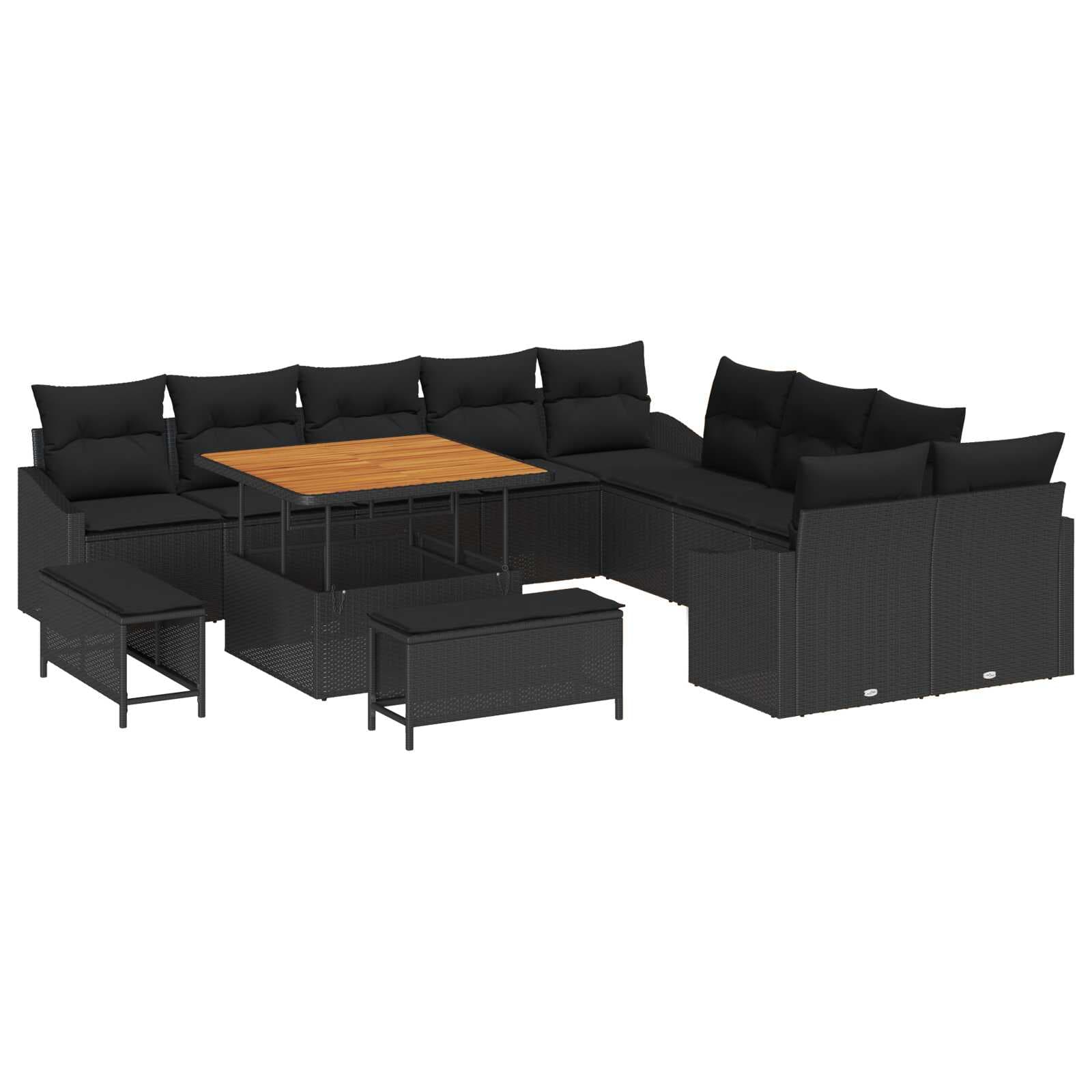 vidaXL Conjunto de Sofá de Jardim 13 pcs Preto Rattan Sintético