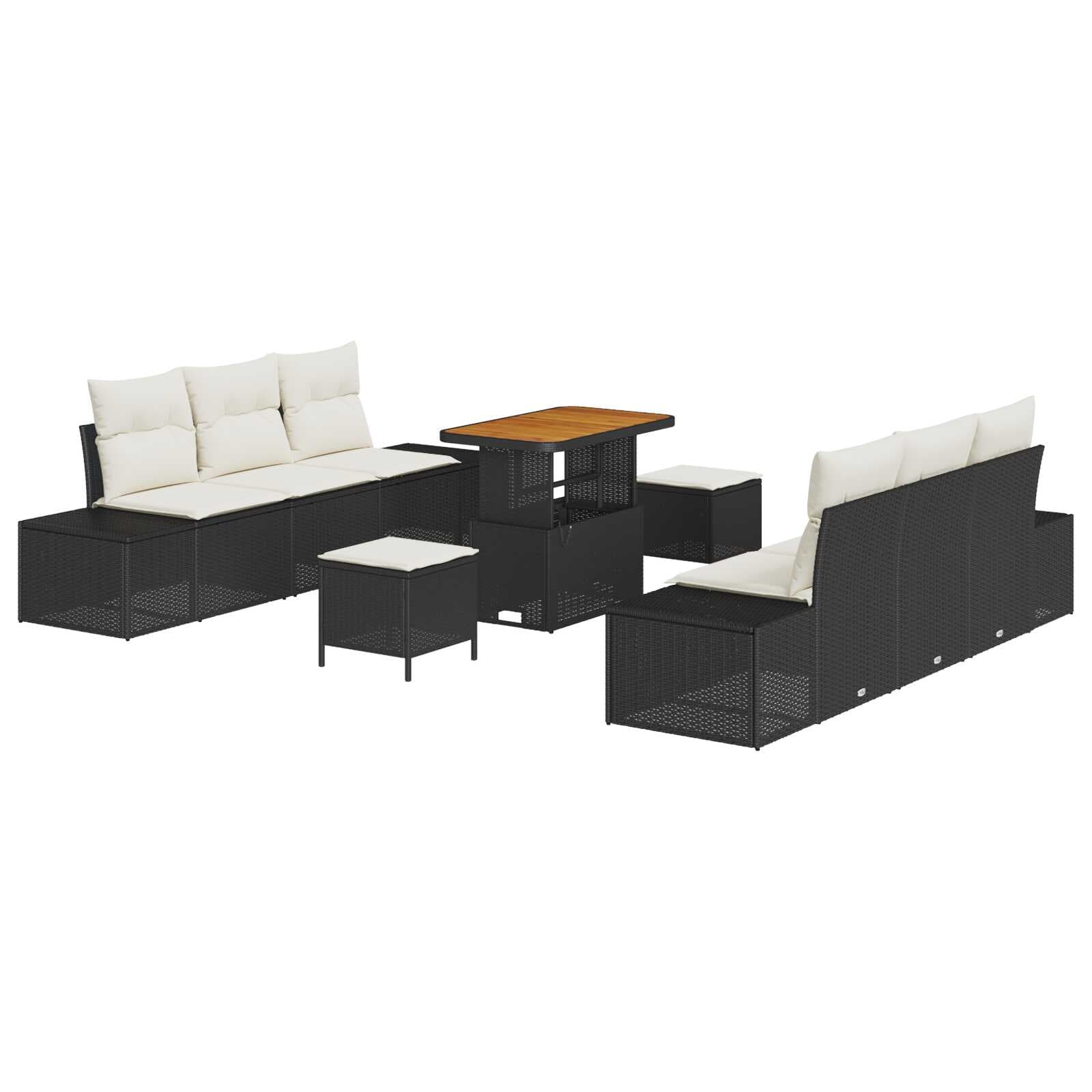 vidaXL Conjunto de Sofá de Jardim 9 pcs Preto Rattan Sintético