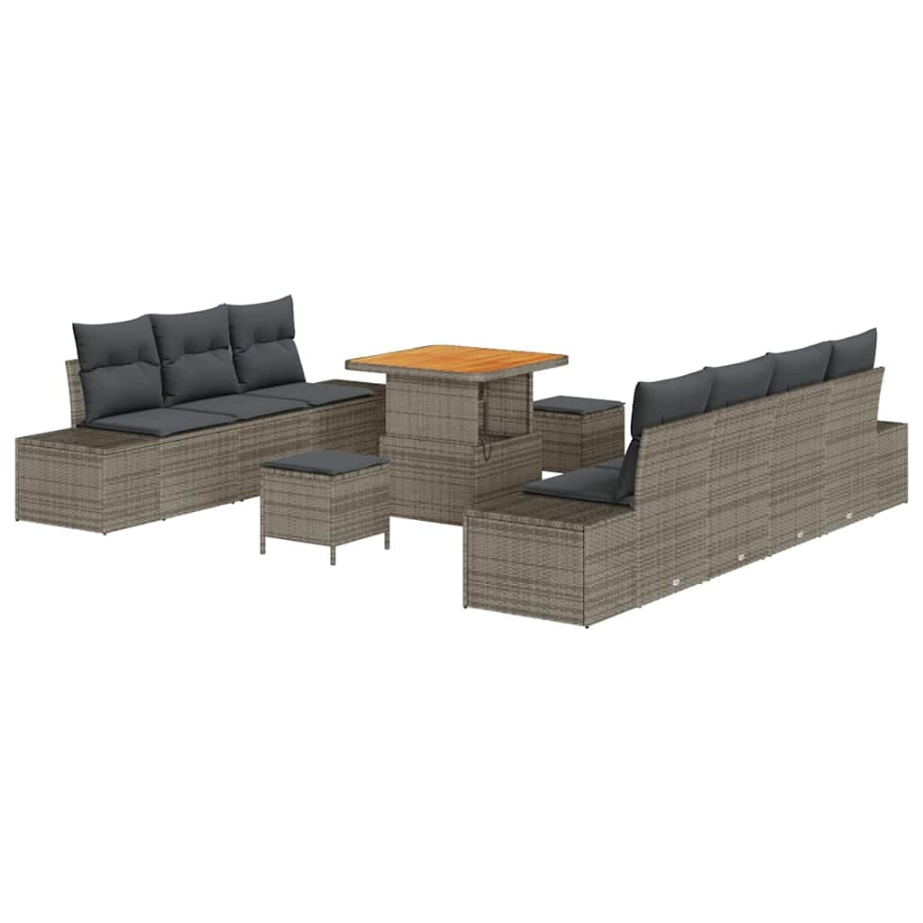 vidaXL Conjunto de Sofá de Jardim 10 pcs Cinzeto Rattan Sintético