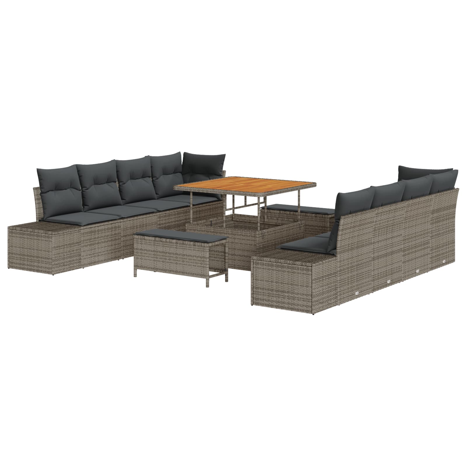 vidaXL Conjunto de Sofá de Jardim 11 pcs Cinzeto Rattan Sintético