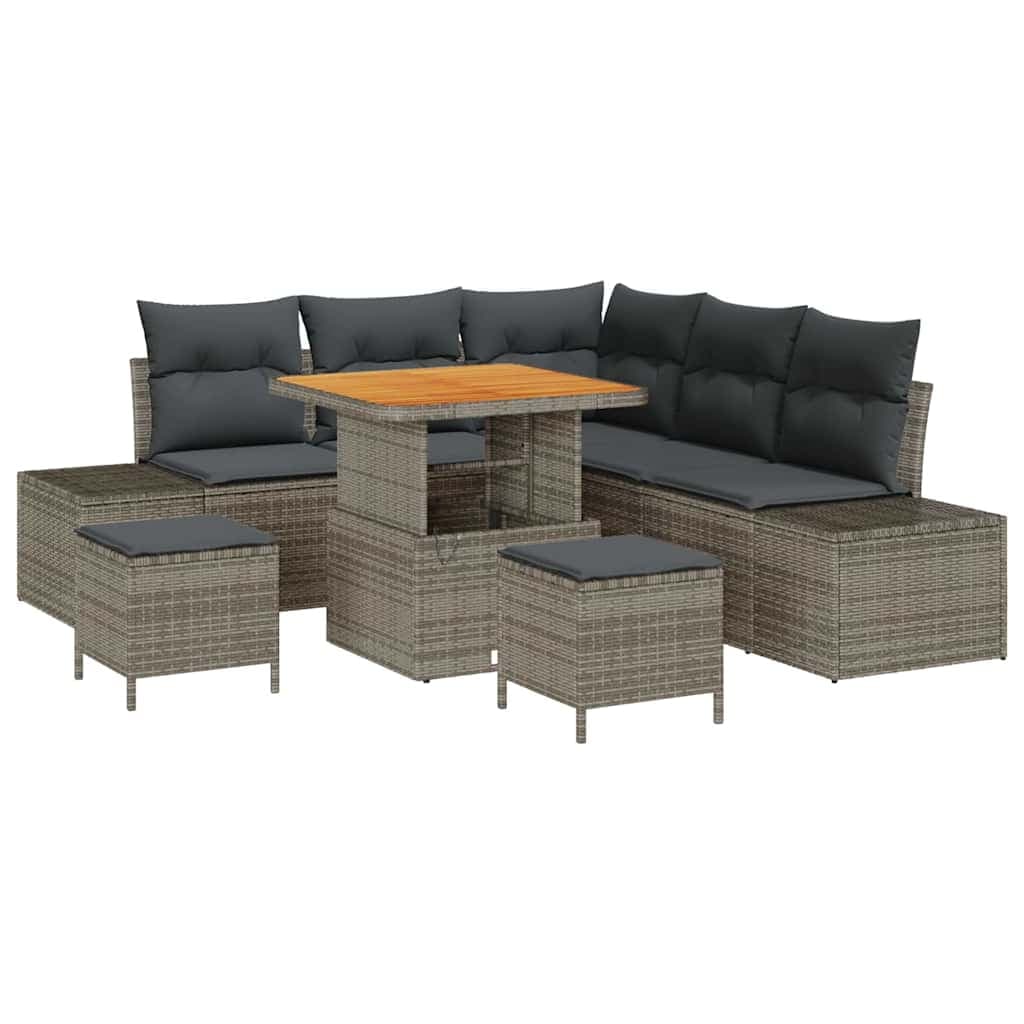 vidaXL Conjunto de Sofá de Jardim 8 Peças Cinzeto Rattan Sintético - 1656394303