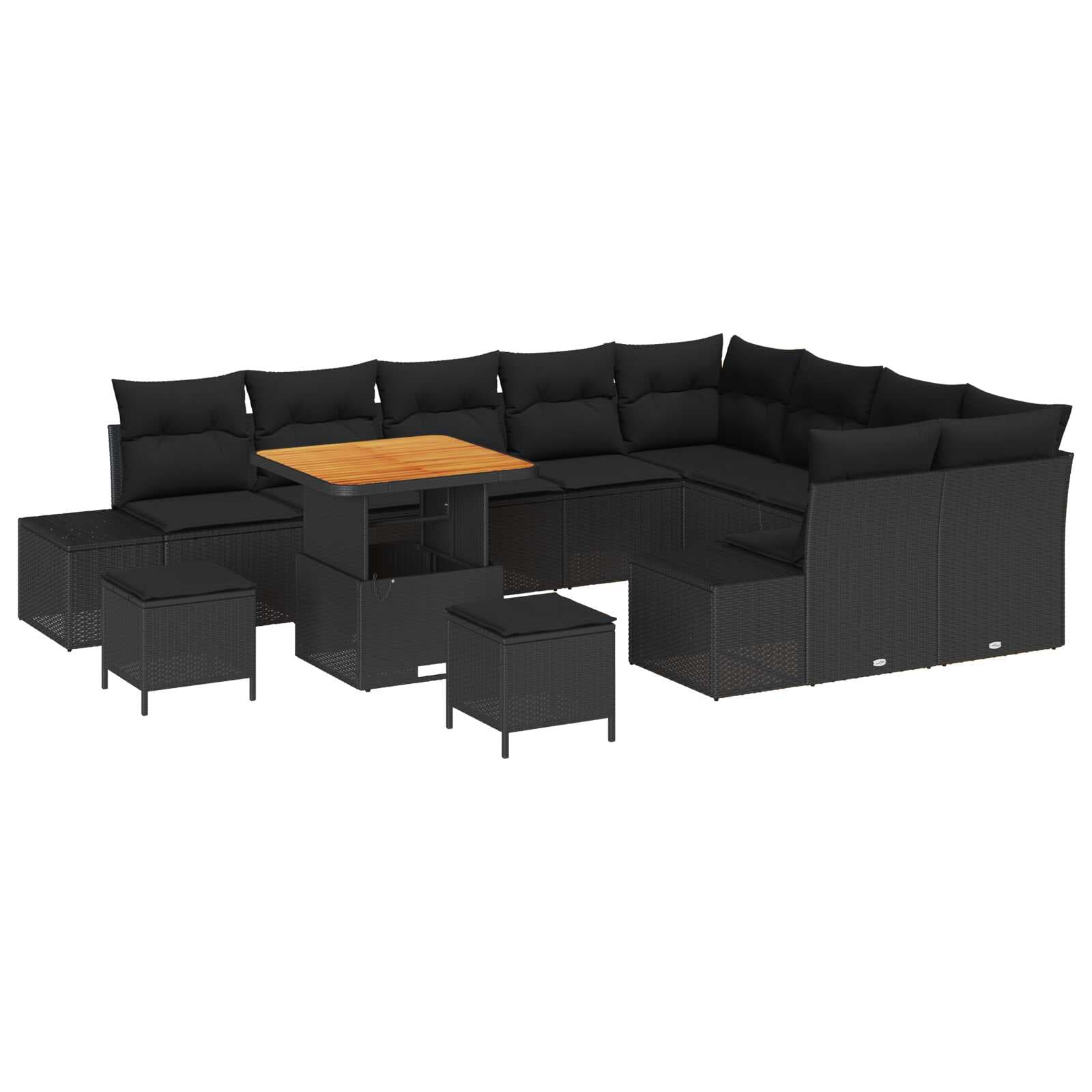 vidaXL Conjunto de Sofá de Jardim 12 pcs Preto Rattan Sintético