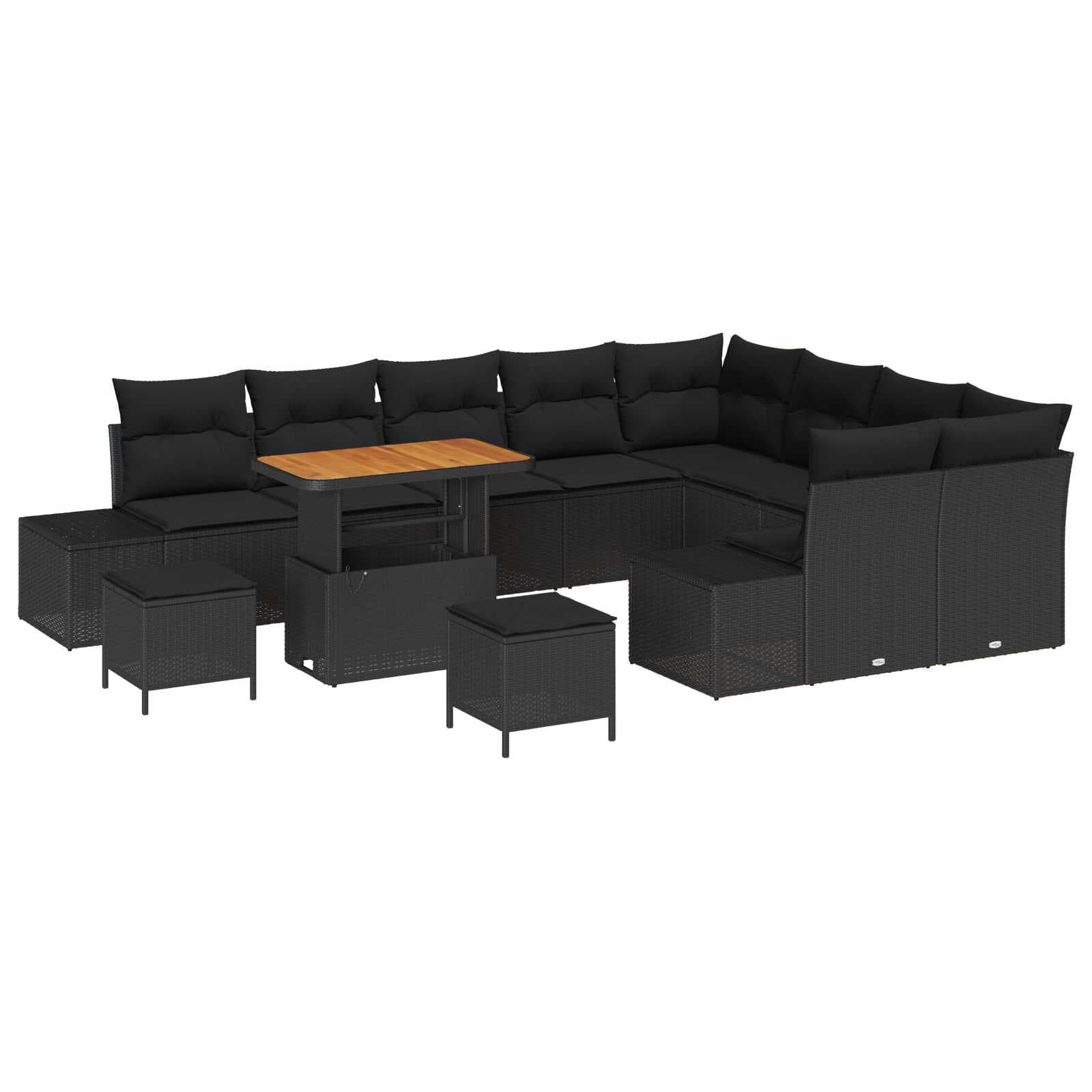 vidaXL Conjunto de Sofá de Jardim 12 pcs Preto Rattan Sintético