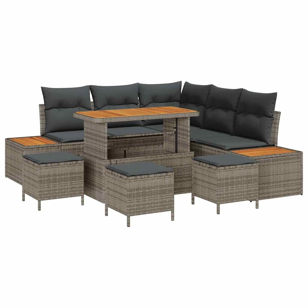 vidaXL Conjunto de Sofá de Jardim 9 pcs Cinzeto Rattan Sintético