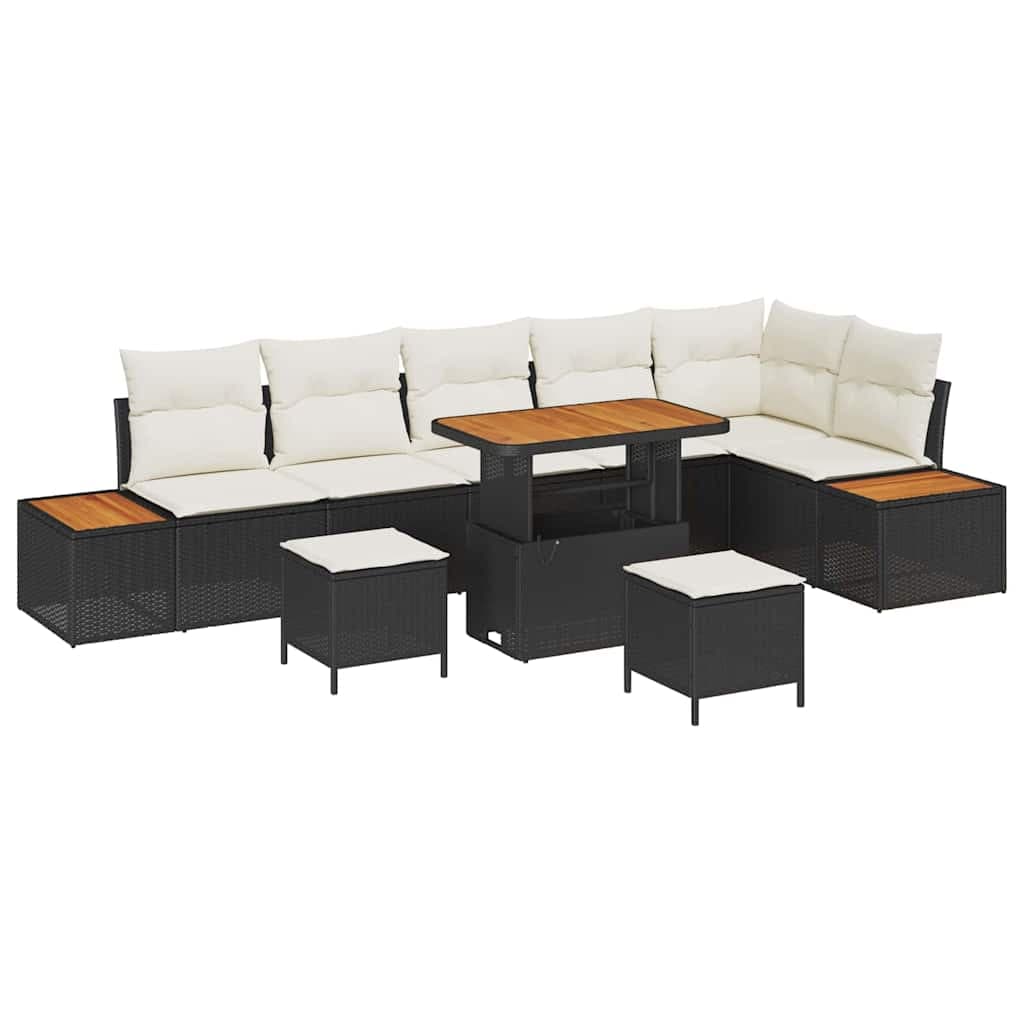 vidaXL Conjunto de Sofá de Jardim 9 pcs Preto Rattan Sintético