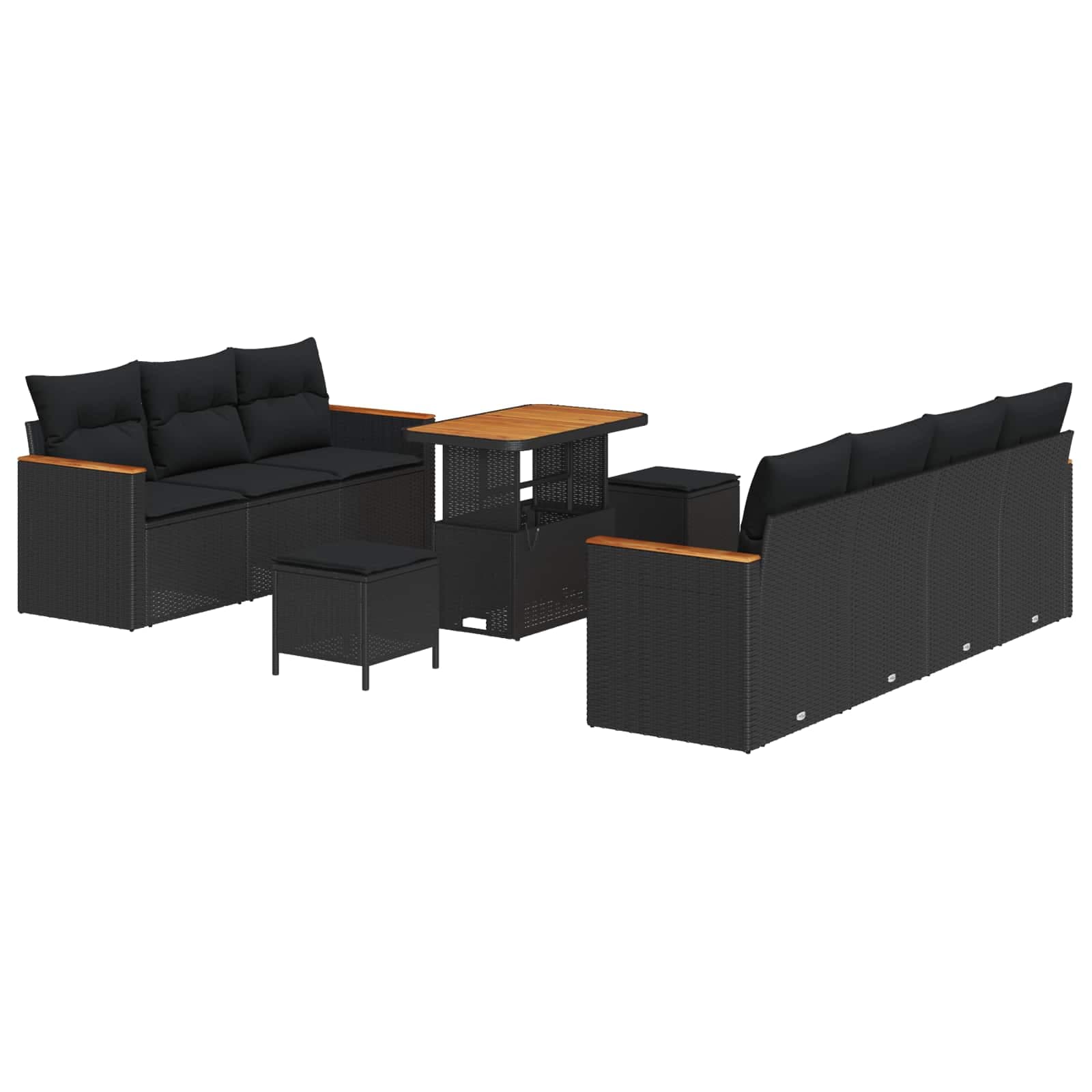 vidaXL Conjunto de Sofá de Jardim com almofada 14 pcs Preto vime PE
