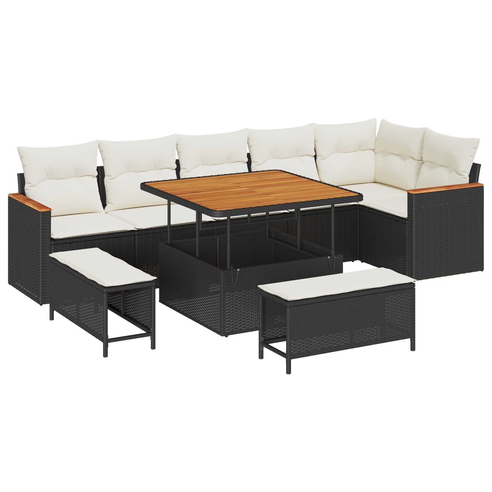 vidaXL Conjunto de Sofá de Jardim 9 pcs Preto Rattan Sintético