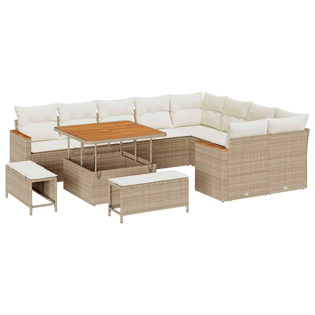 vidaXL Conjunto de Sofá de Jardim 12 pcs Bege Rattan de Polipropileno
