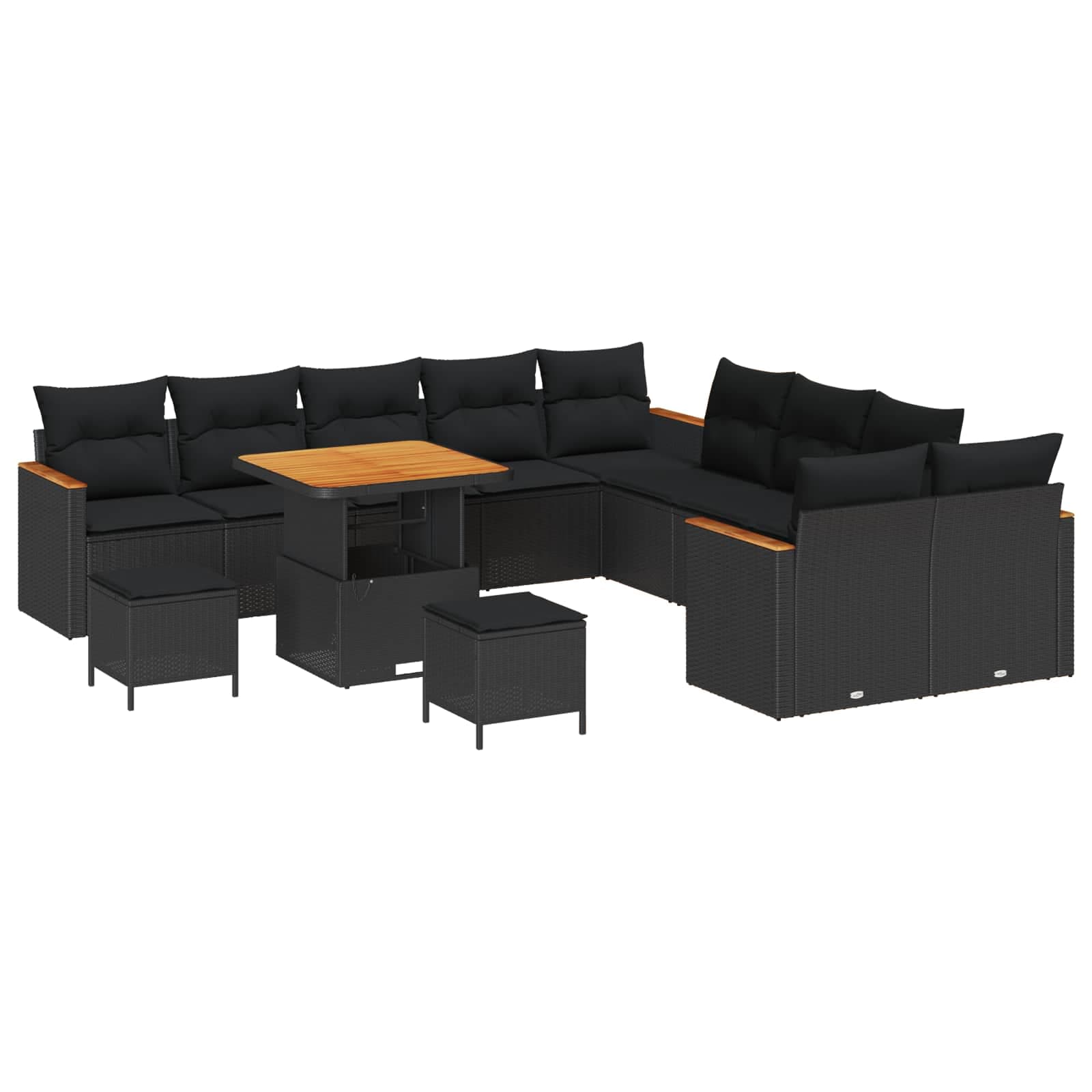 vidaXL Conjunto de Sofá de Jardim com almofada 13 pcs Preto vime PE