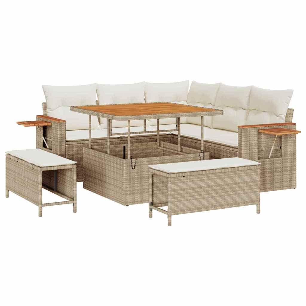 vidaXL Conjunto de Sofá de Jardim 9 pcs Bege e Creme vime PE