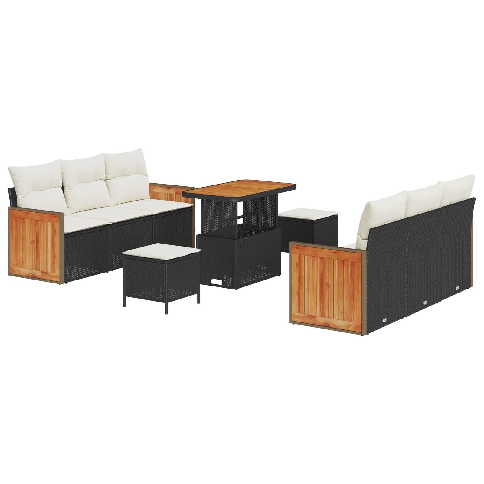 vidaXL Conjunto de Sofá de Jardim 11 pcs Preto e Creme vime PE