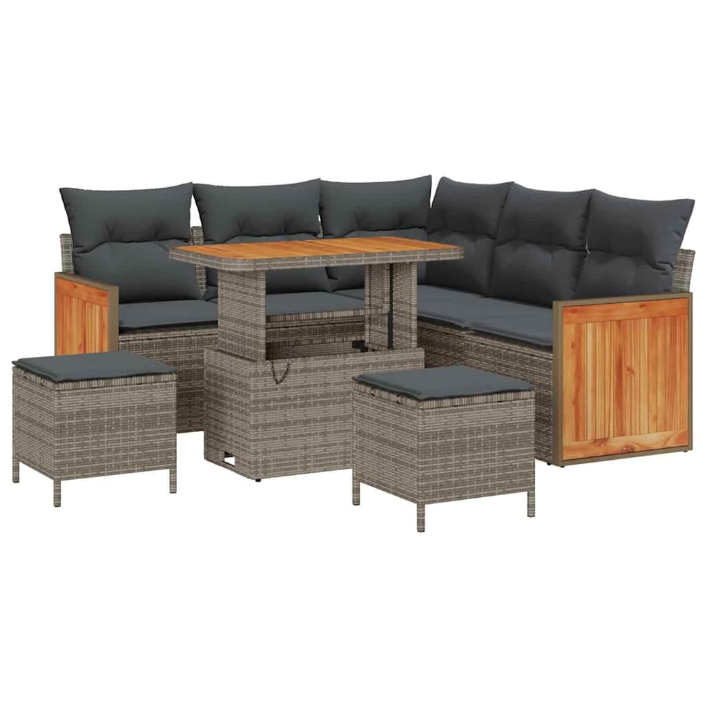 vidaXL Conjunto de Sofá de Jardim com almofada 9 pcs Cinzeto vime PE