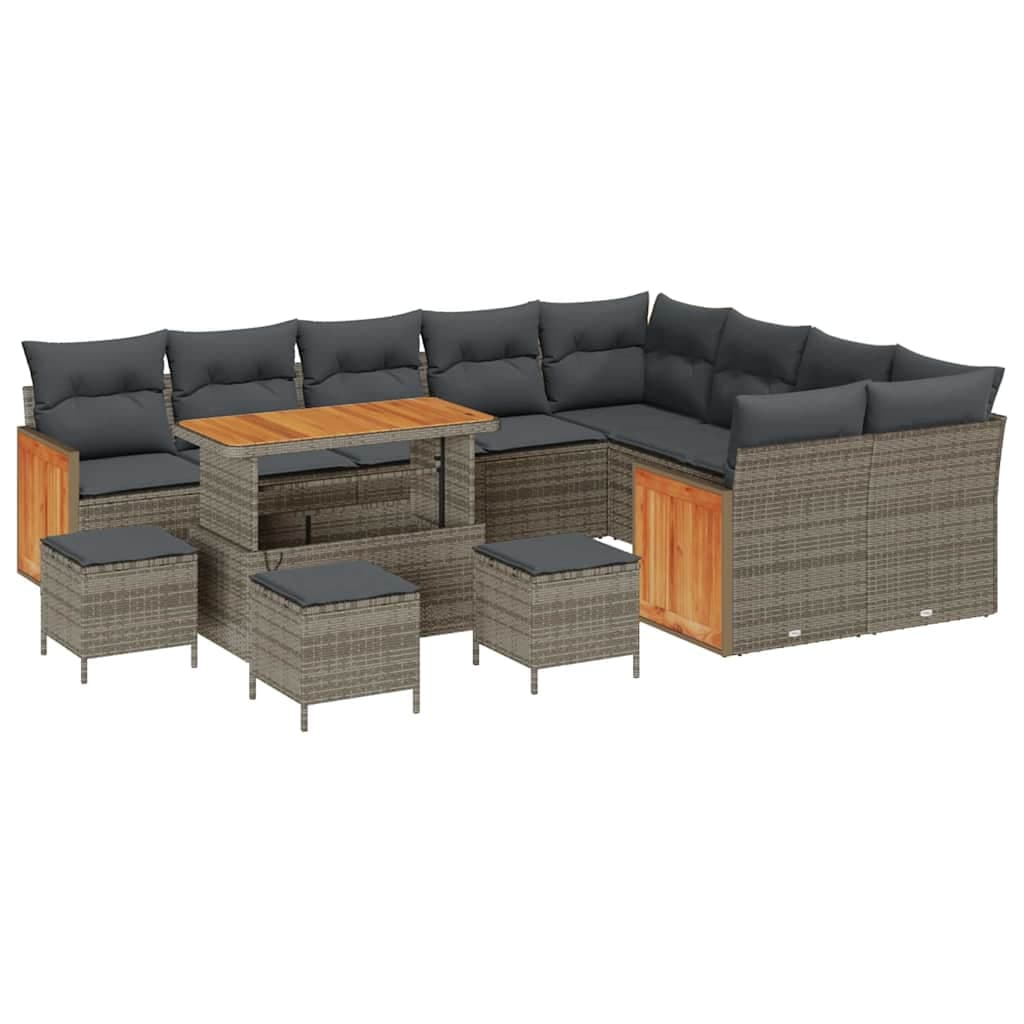 vidaXL Conjunto de Sofá de Jardim com almofada 14 pcs Cinzeto vime PE