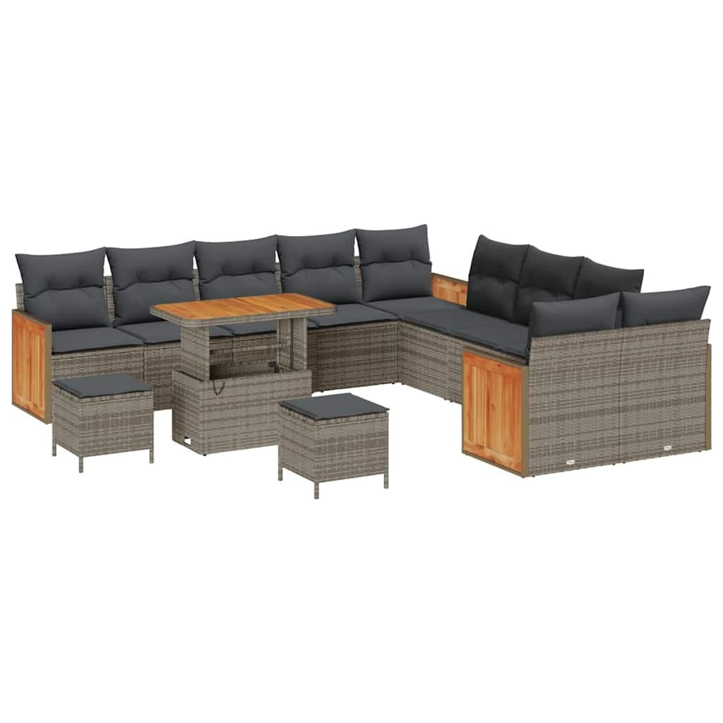 vidaXL Conjunto de Sofá de Jardim com almofada 13 pcs Cinzeto vime PE