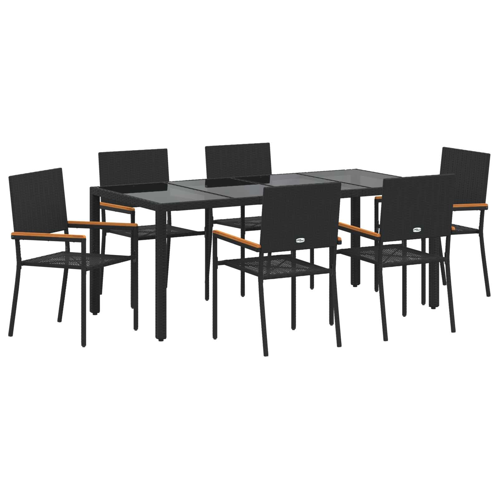 vidaXL Conjunto de Jantar para Jardim 7 pcs Preto vime PE