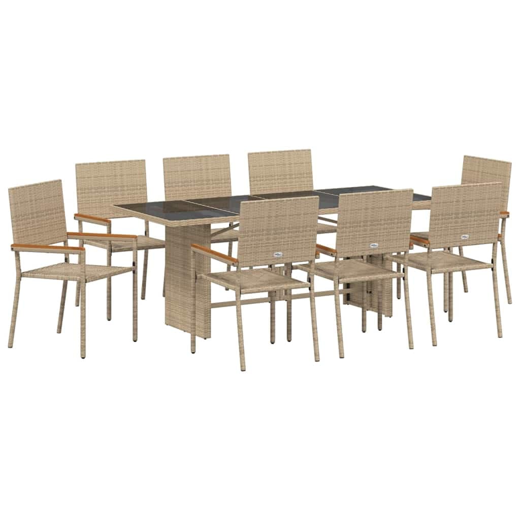 vidaXL Conjunto de Jantar para Jardim 9 pcs Bege vime PE