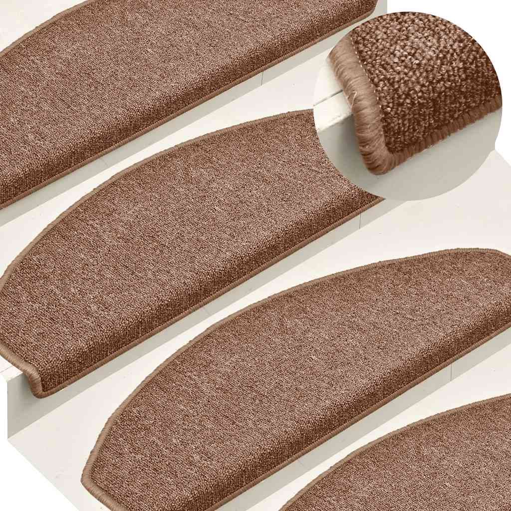 vidaXL Tapetes de escada 30 peças 65x24x4 cm marrom semicircular grande
