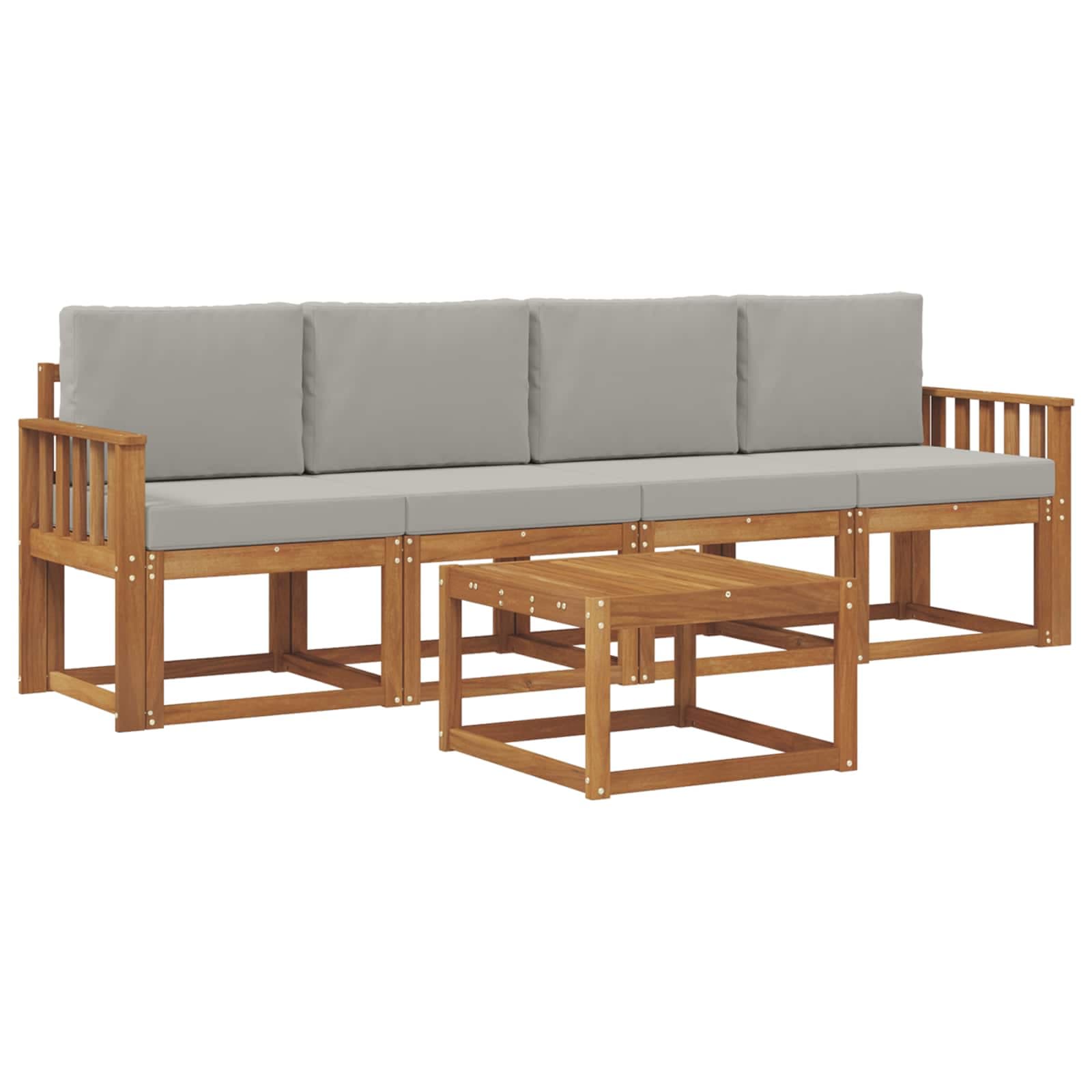 vidaXL Conjunto de Sofás para Exterior 5 pcs Cinza Natural e Claro
