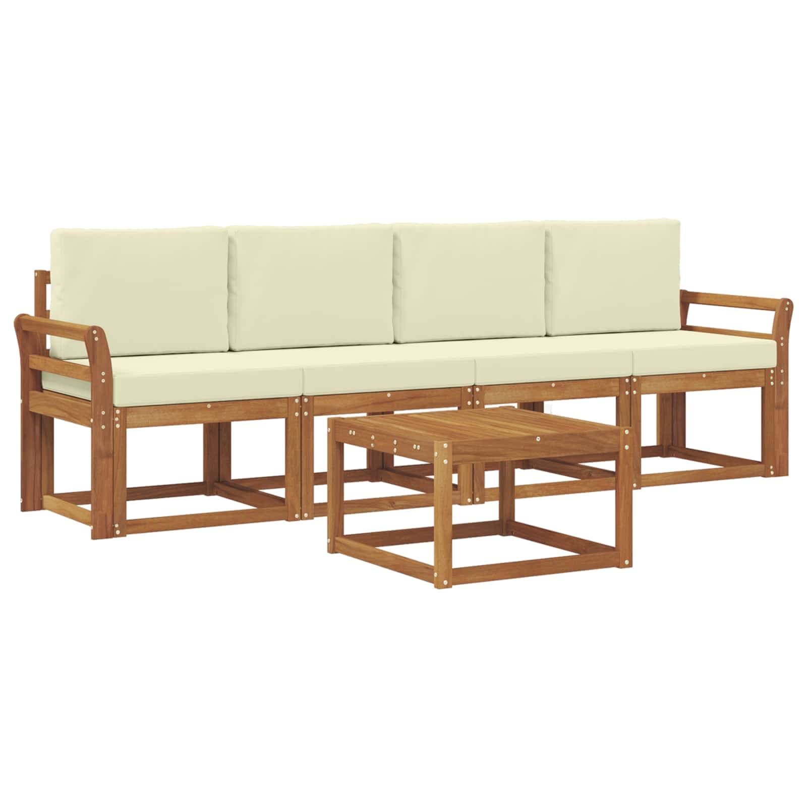 vidaXL Conjunto de Sofás para Exterior 5 pcs Natural e Creme
