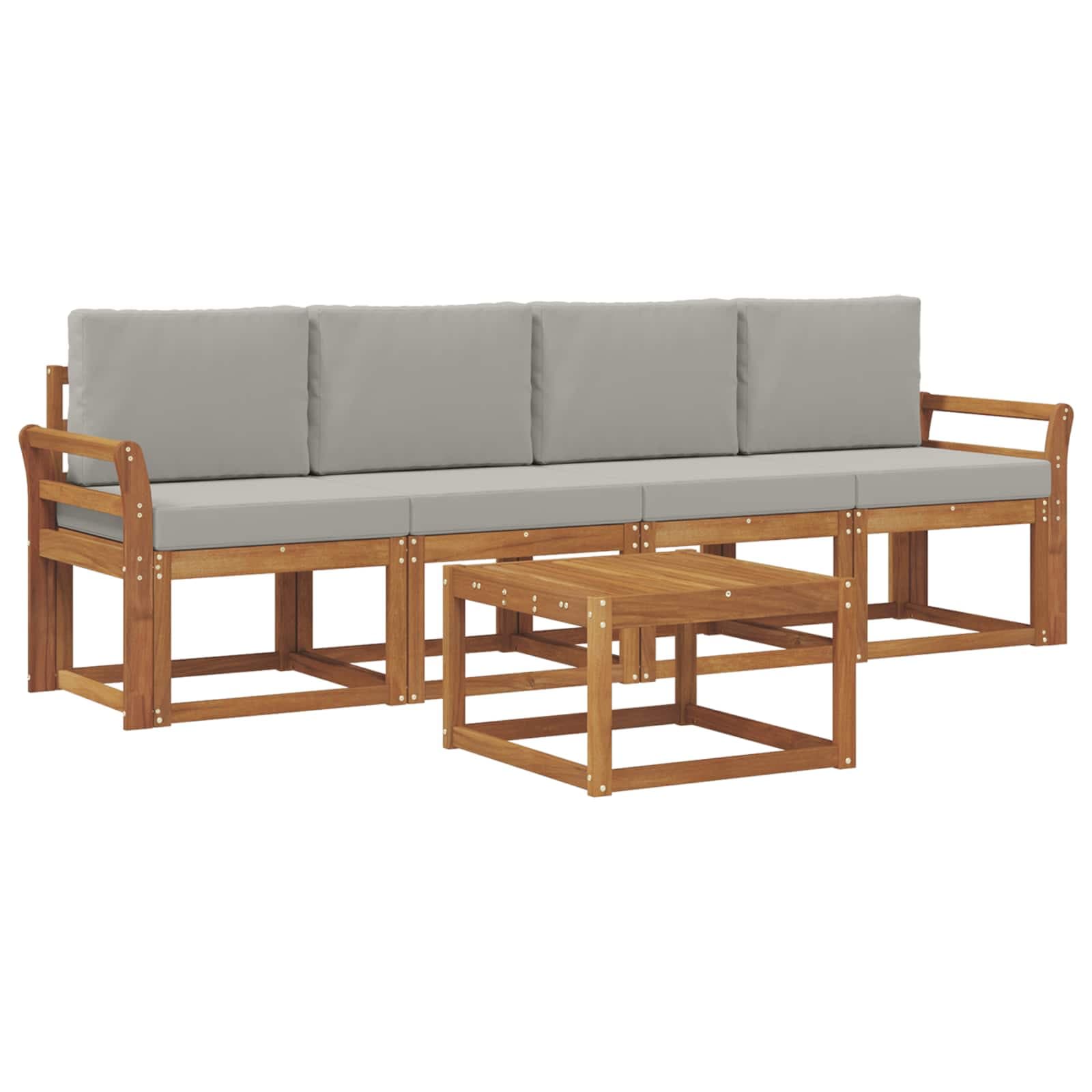 vidaXL Conjunto de Sofás para Exterior 5 pcs Cinza Natural e Claro