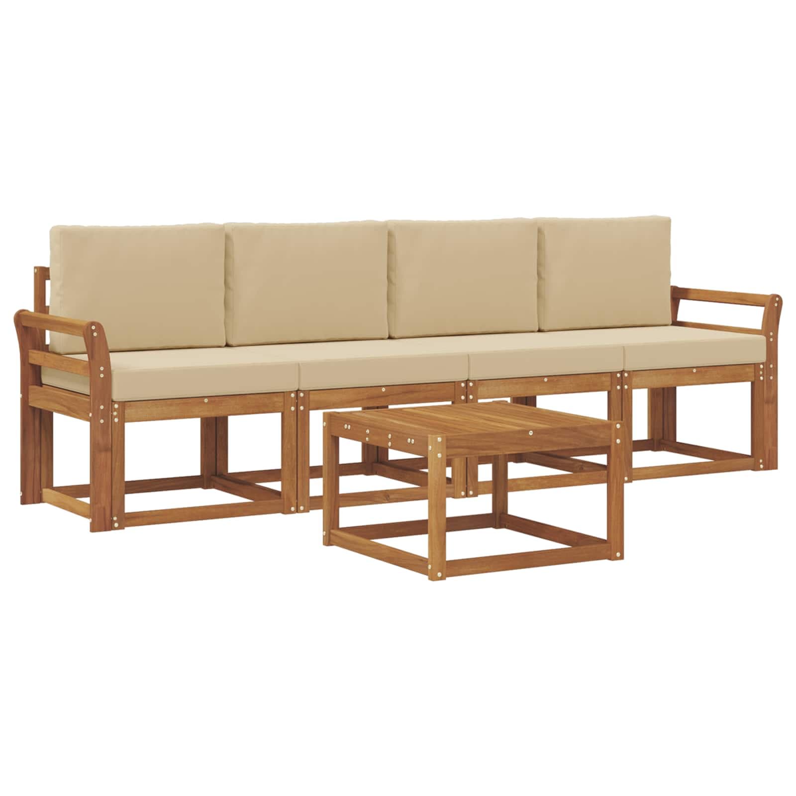 vidaXL Conjunto de Sofás para Exterior 5 pcs Natural e Bege