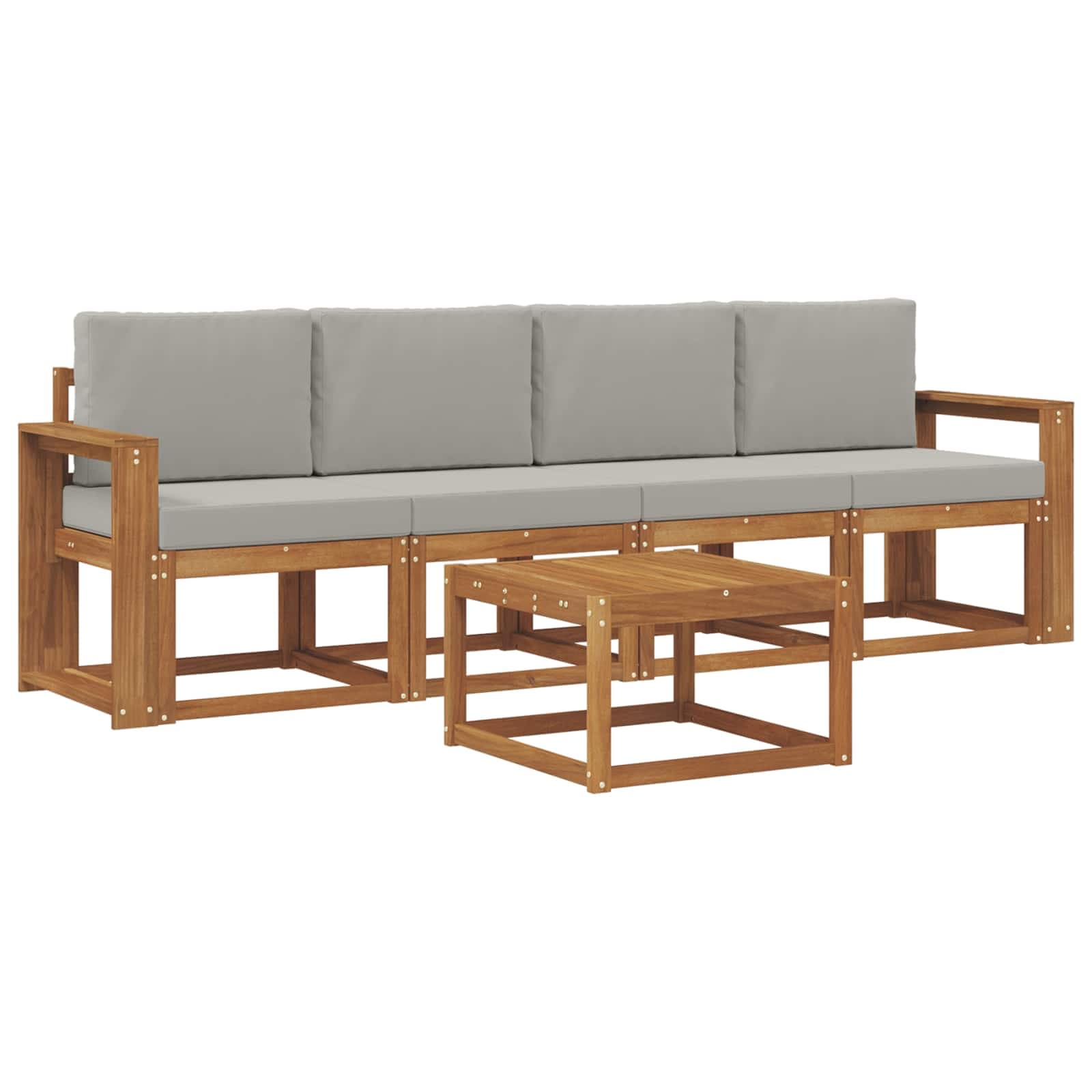 vidaXL Conjunto de Sofás para Exterior 5 pcs Cinza Natural e Claro