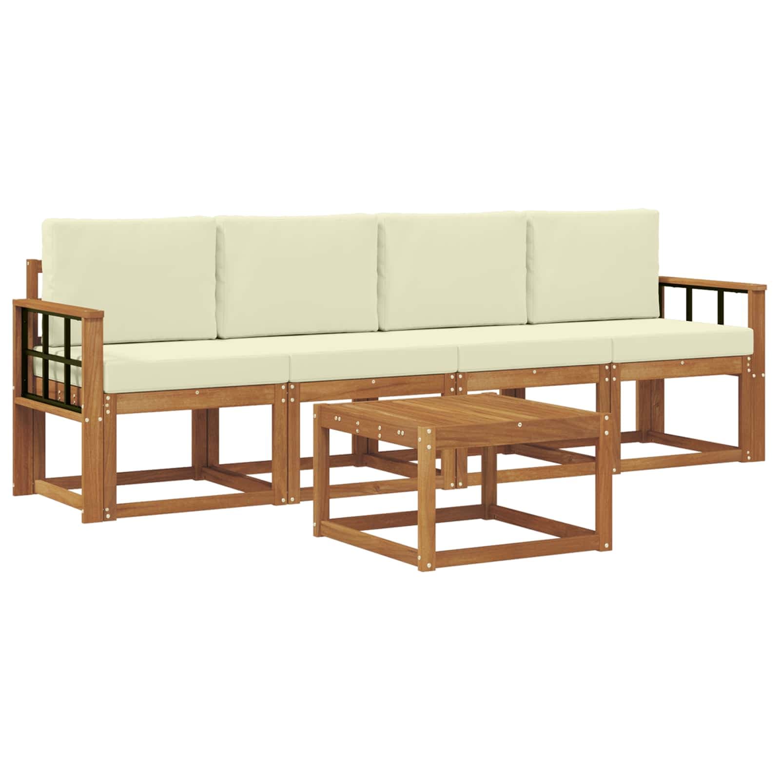 vidaXL Conjunto de Sofás para Exterior 5 pcs Natural e Creme