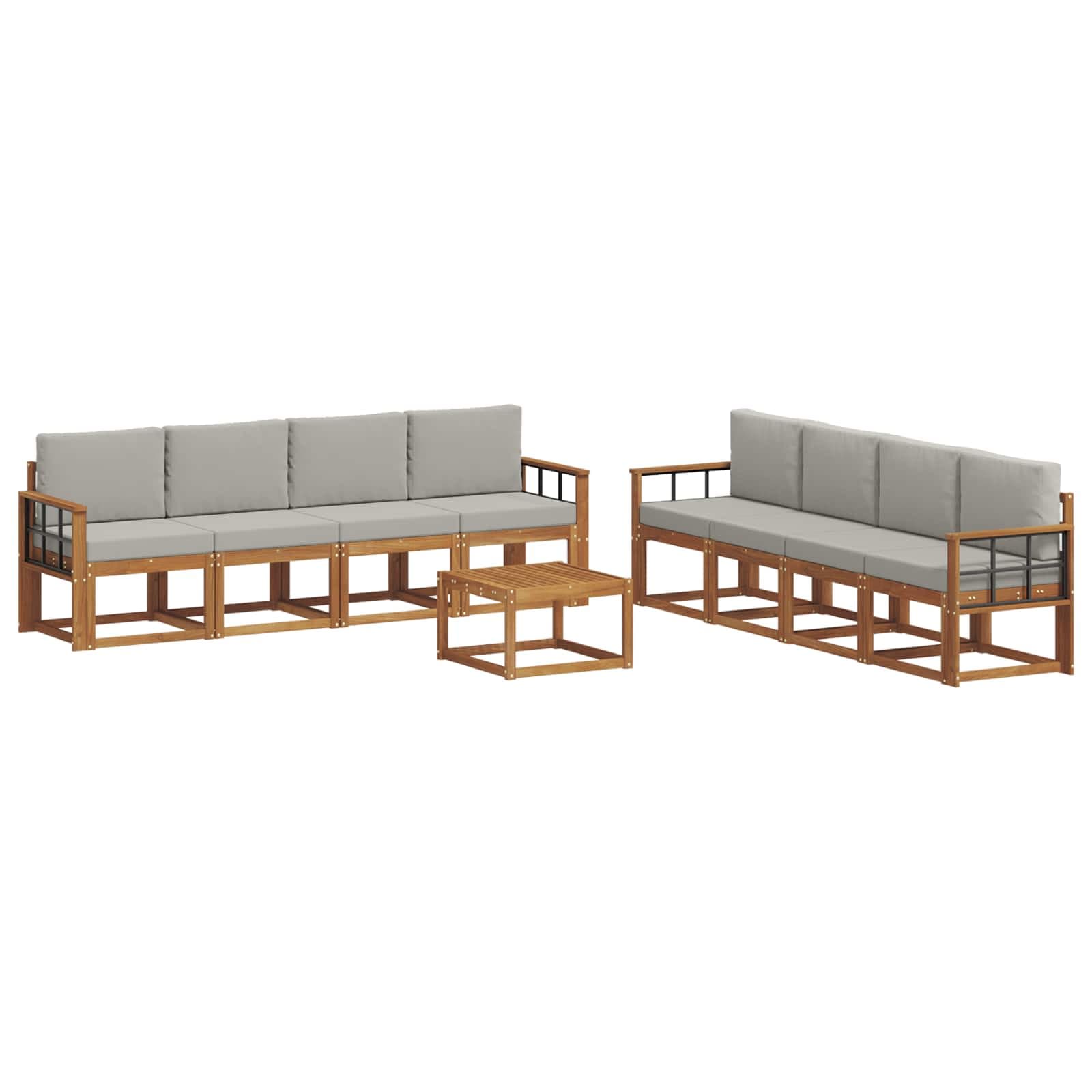 vidaXL Conjunto de Sofás para Exterior 9 pcs Cinza Natural e Claro