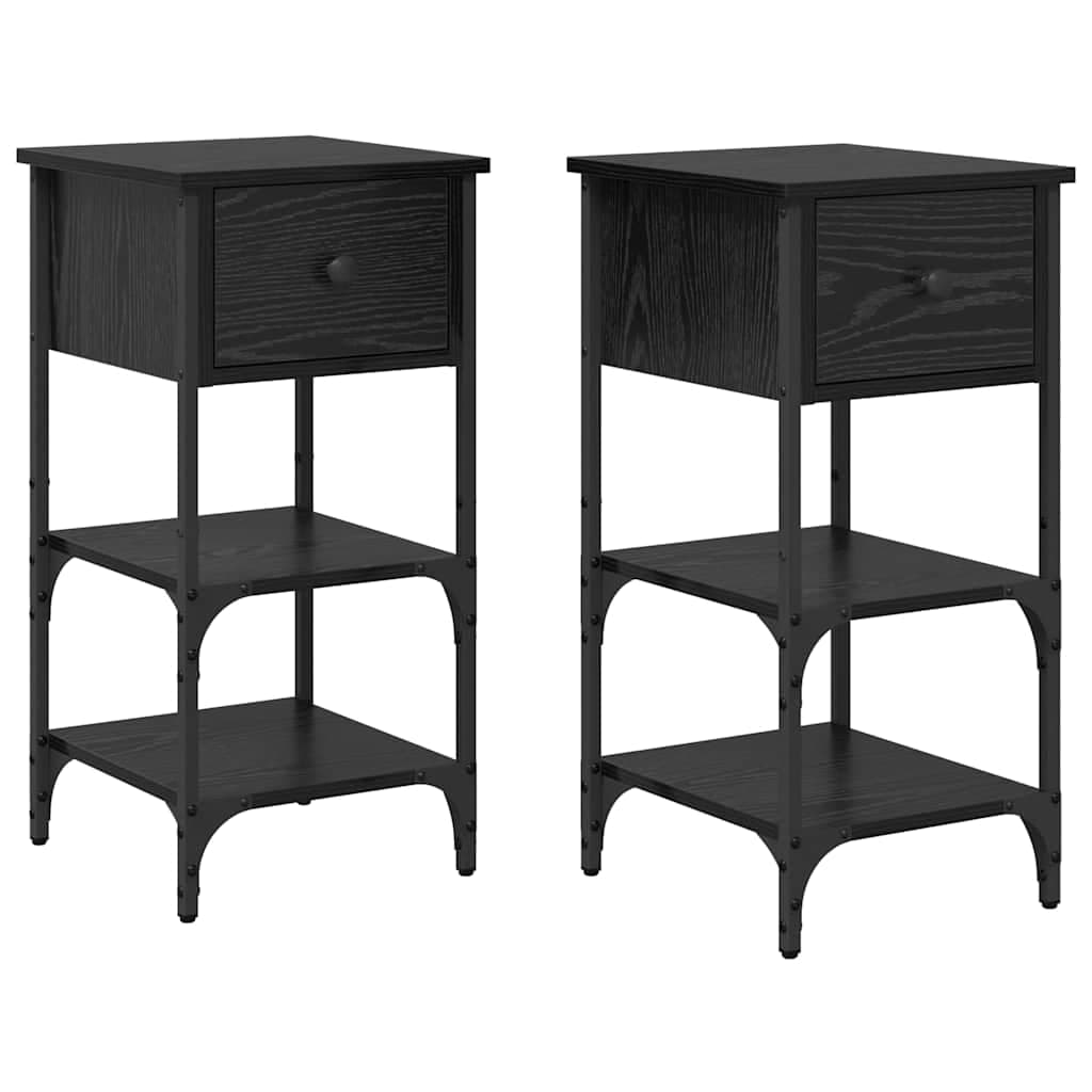 vidaXL Armário de Cabeceira 2 pcs Carvalho Preto 33,5 x 36 x 70 cm