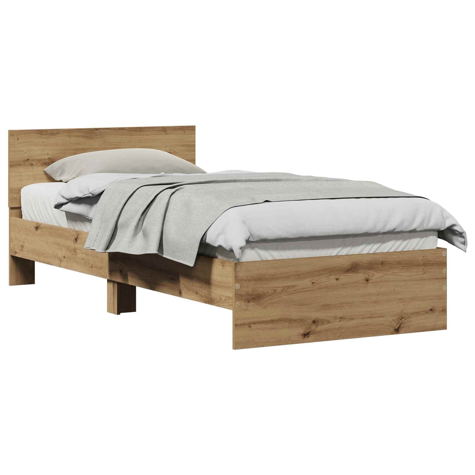vidaXL Estrutura da Cama com cabeceira Carvalho Artesanal 75 x 190 cm