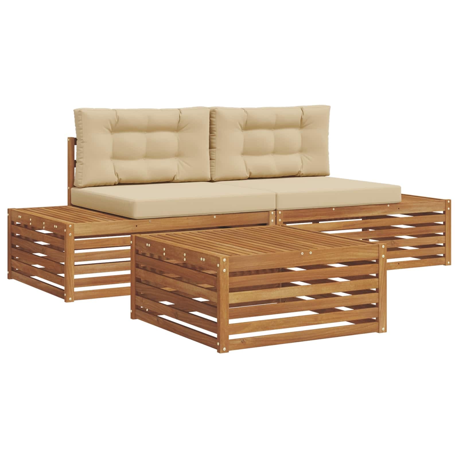 vidaXL Conjunto de Sofás para Exterior 7 Peça Natural e Bege - 783527241