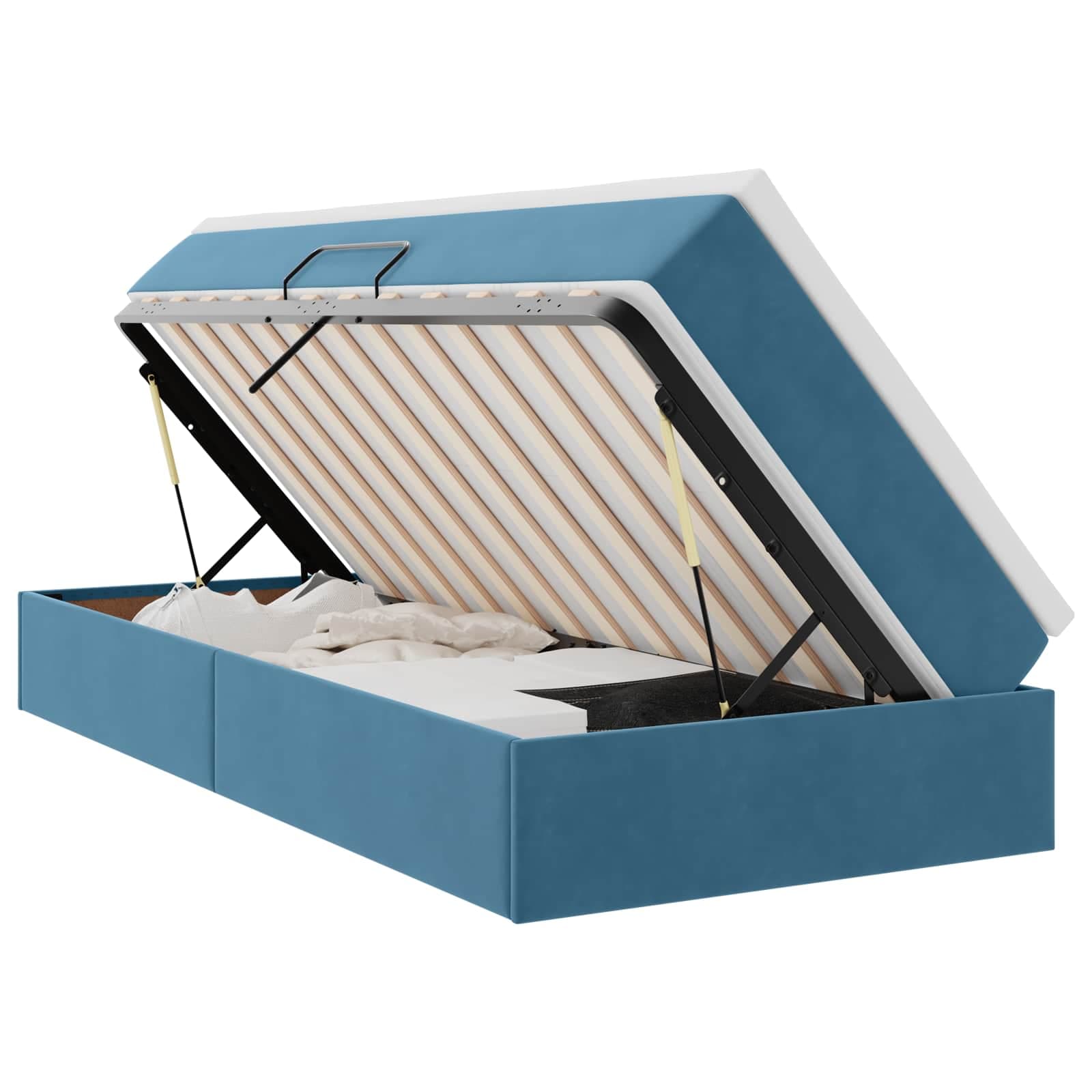 vidaXL Cama com arrumação e colchão Azul Escuro 90 x 190 cm Veludo