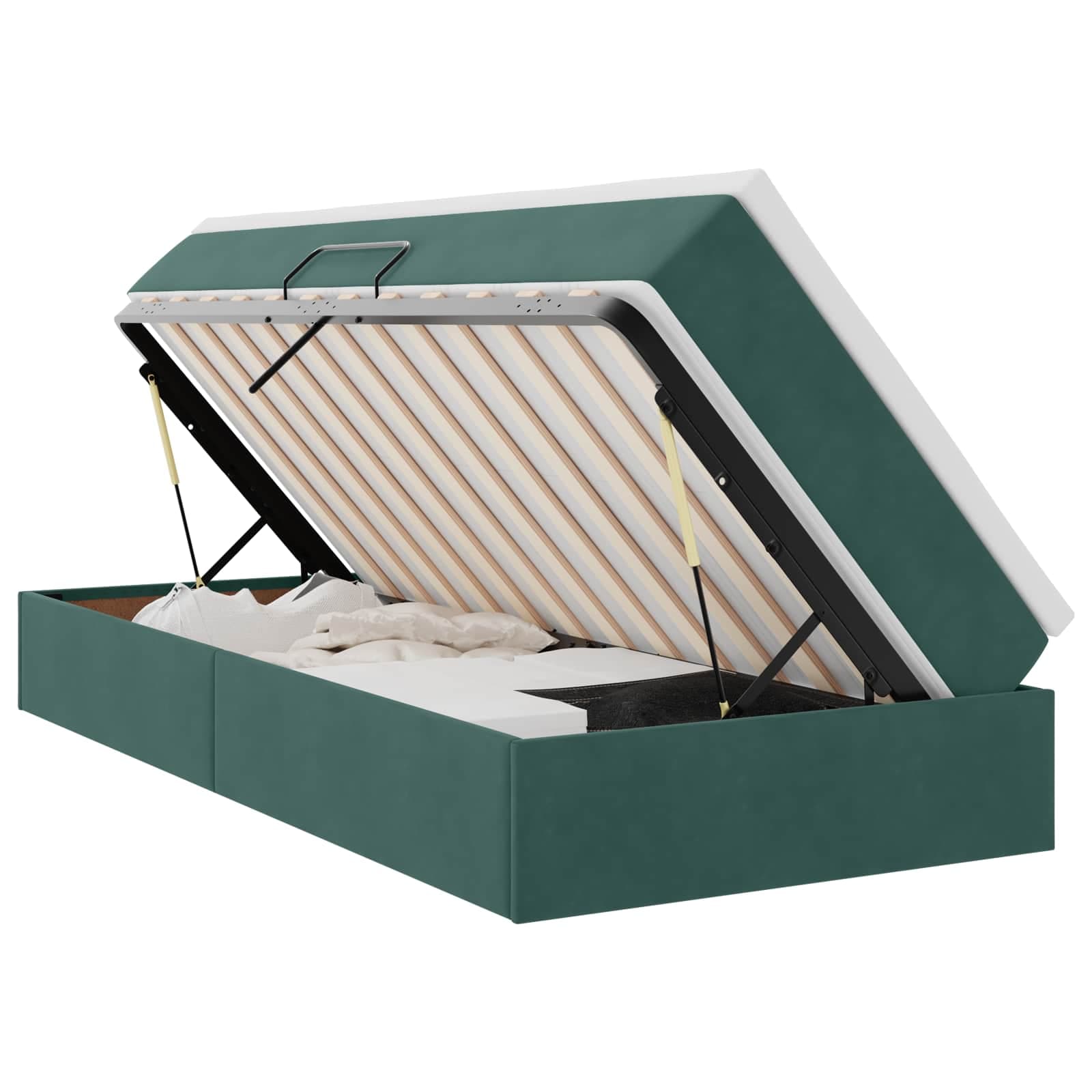 vidaXL Cama com arrumação e colchão Verde Escuro 90 x 200 cm Veludo
