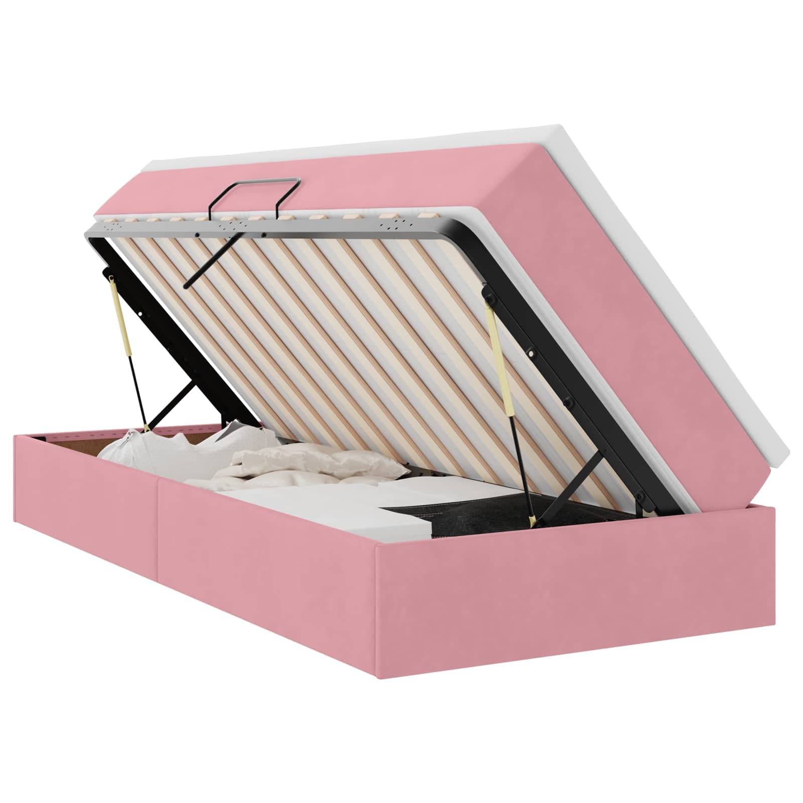 vidaXL Cama com arrumação e colchão Rosa 100 x 200 cm Veludo