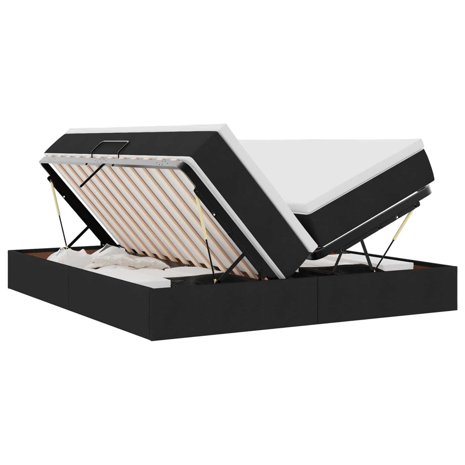 vidaXL Cama com arrumação e colchão Preto 200 x 200 cm Poliéster