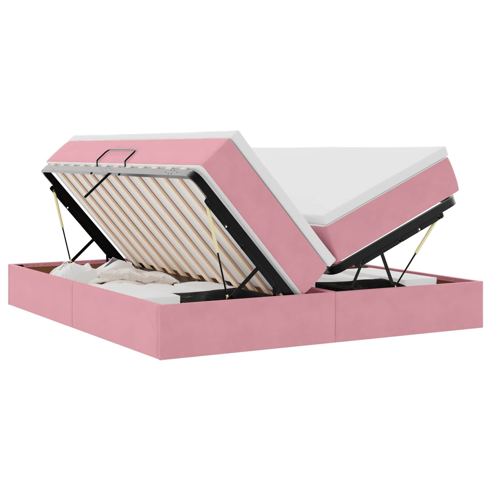 vidaXL Cama com arrumação e colchão Rosa 200 x 200 cm Veludo