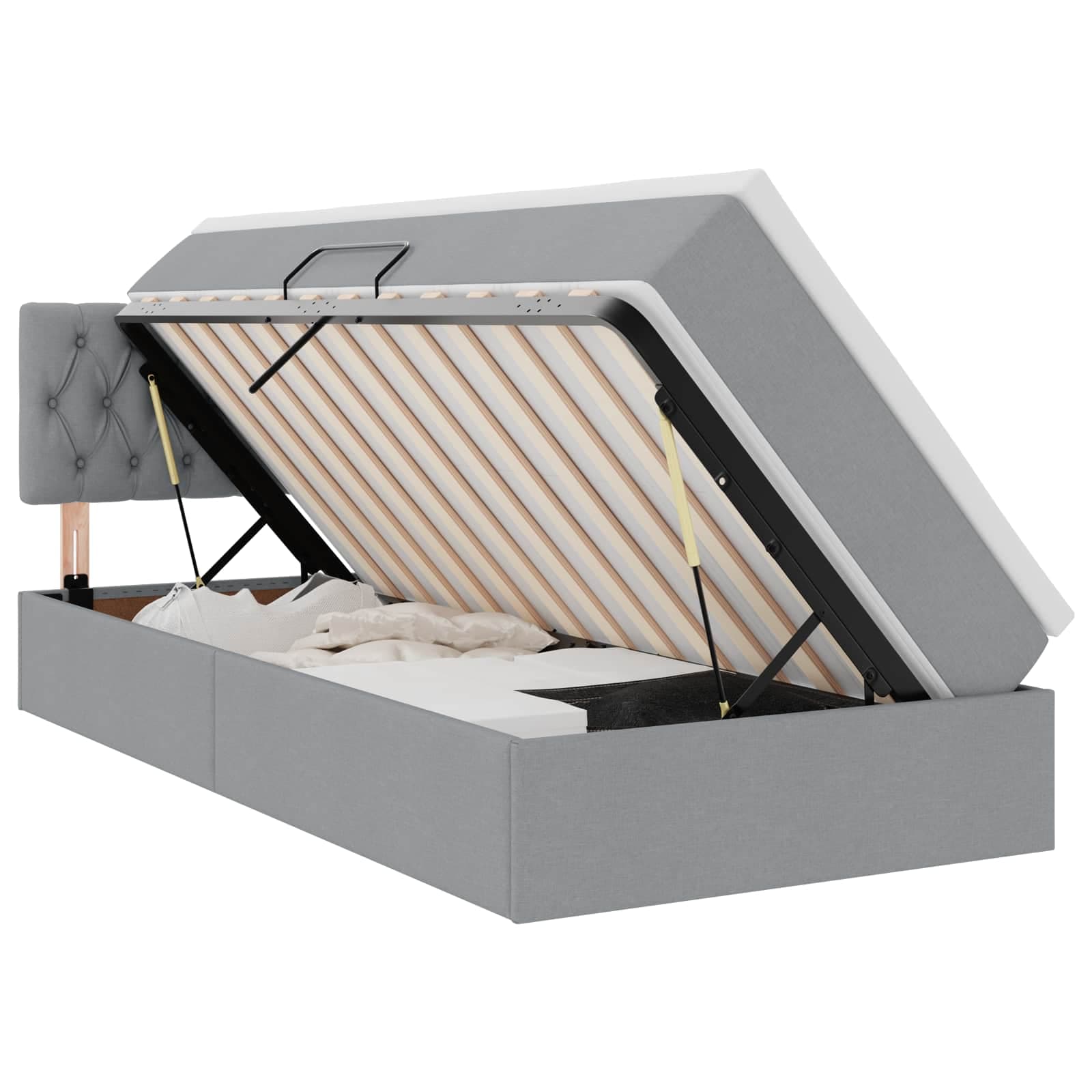 vidaXL Cama com arrumação e colchão Cinzento-claro 90 x 200 cm