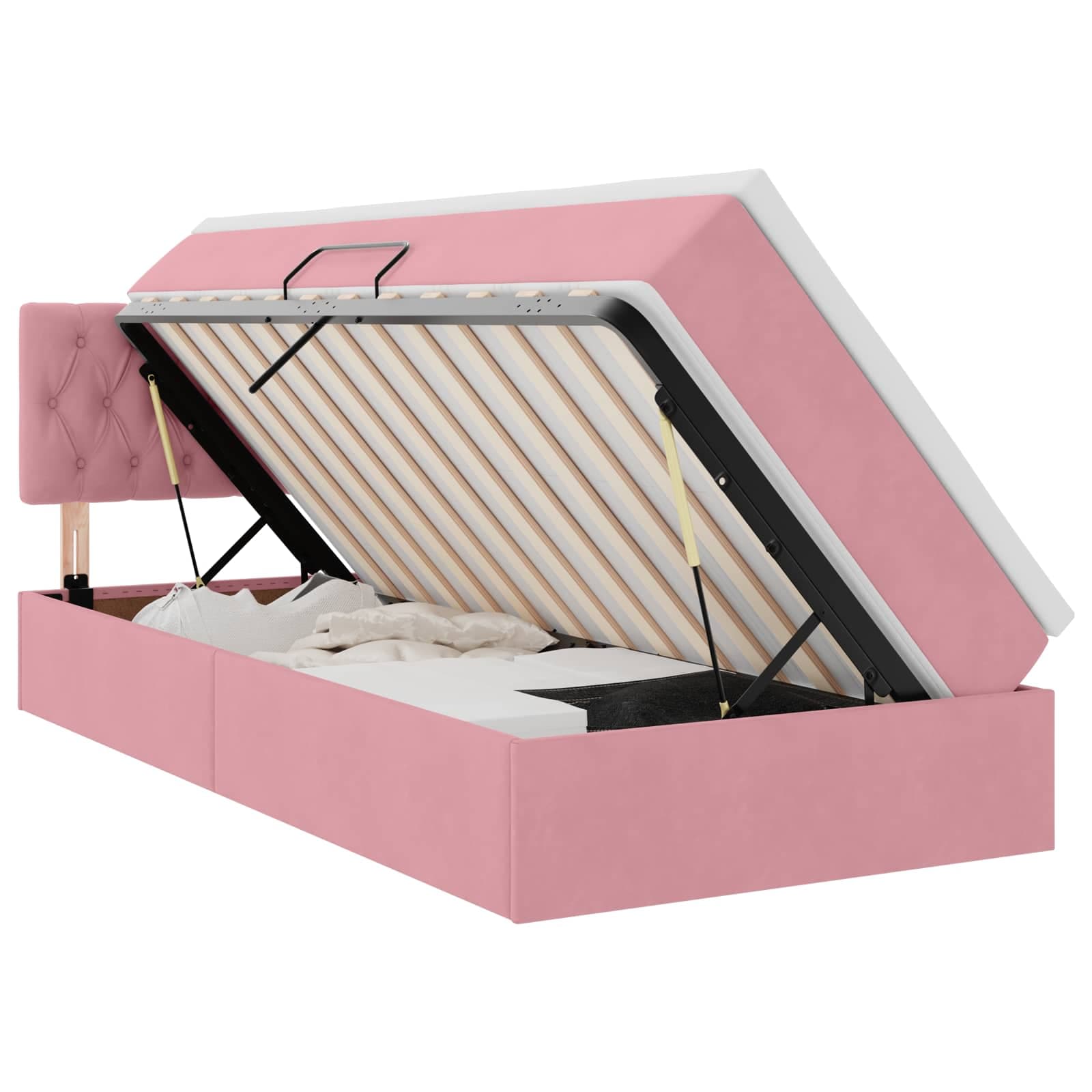 vidaXL Cama com Armazenamento com colchão Rosa 100 x 200 cm Veludo