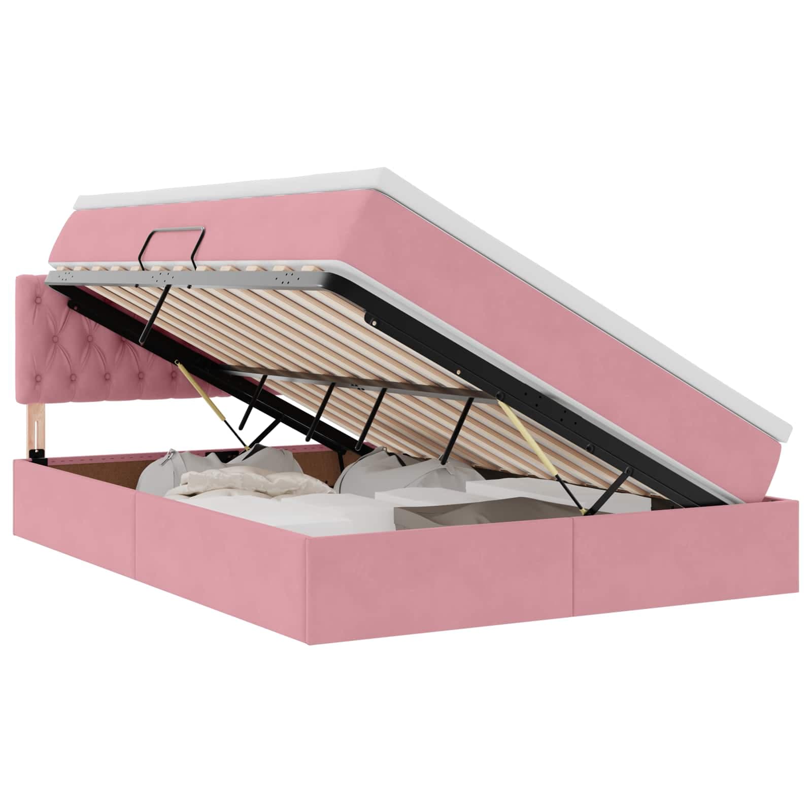 vidaXL Cama com Armazenamento com colchão Rosa 140 x 200 cm Veludo