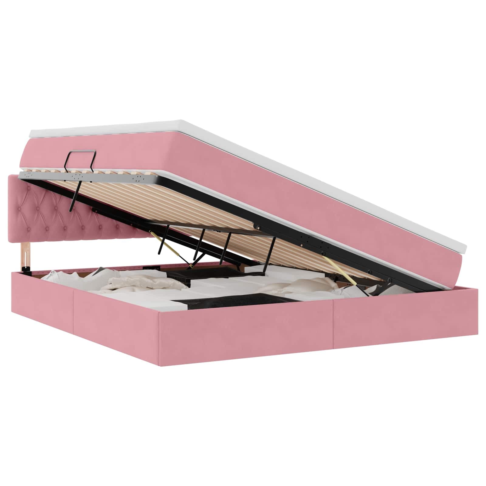 vidaXL Cama com Armazenamento com colchão Rosa 180 x 200 cm Veludo
