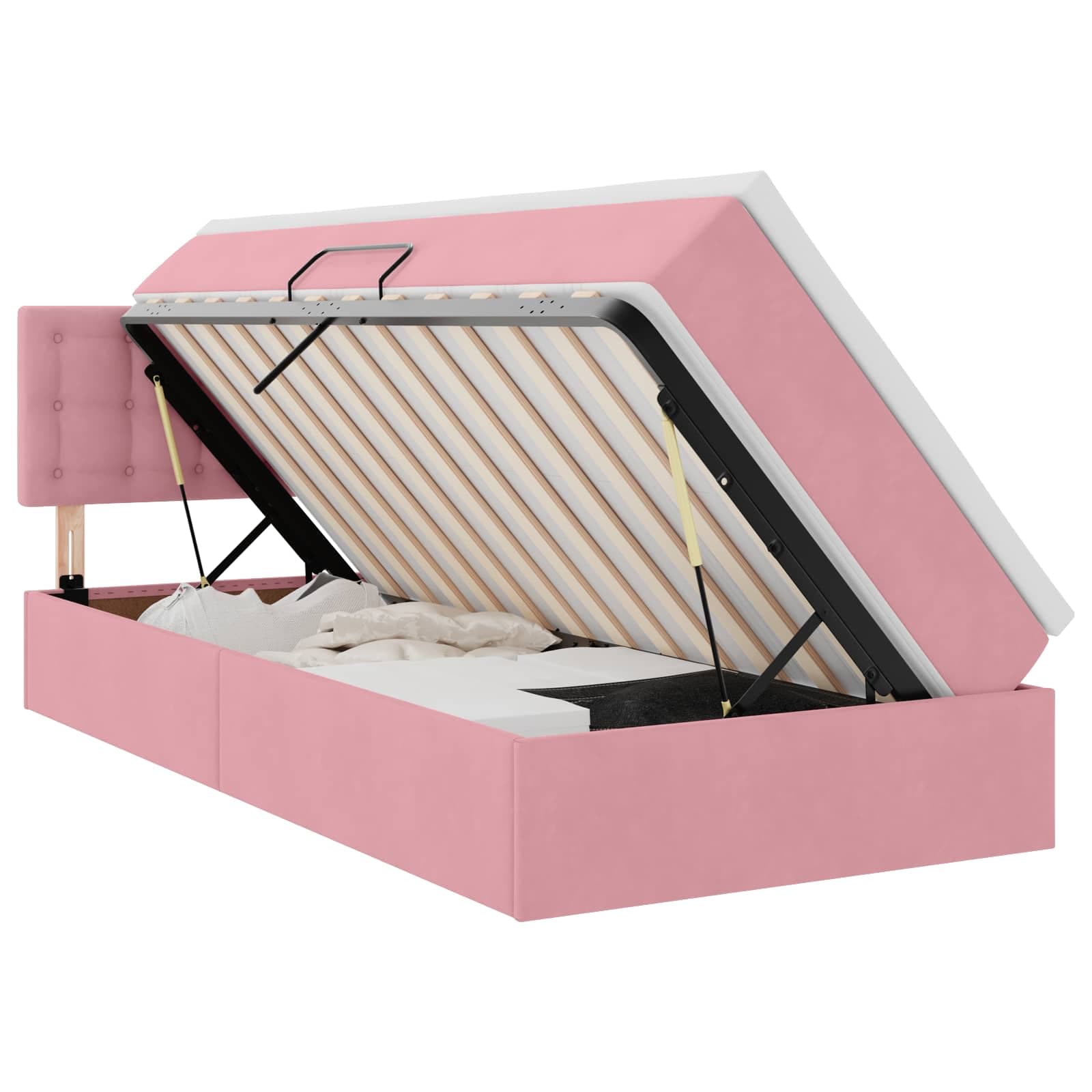 vidaXL Cama com Armazenamento com colchão Rosa 100 x 200 cm Veludo
