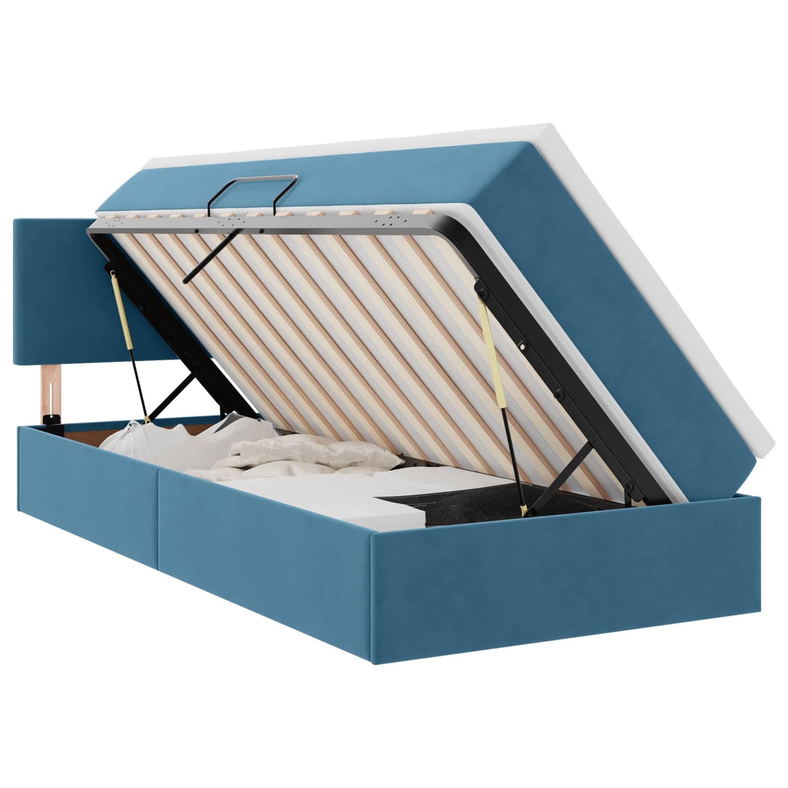 vidaXL Cama de Armazenamento LED com Colchão Azul Escuro 100 x 200 cm