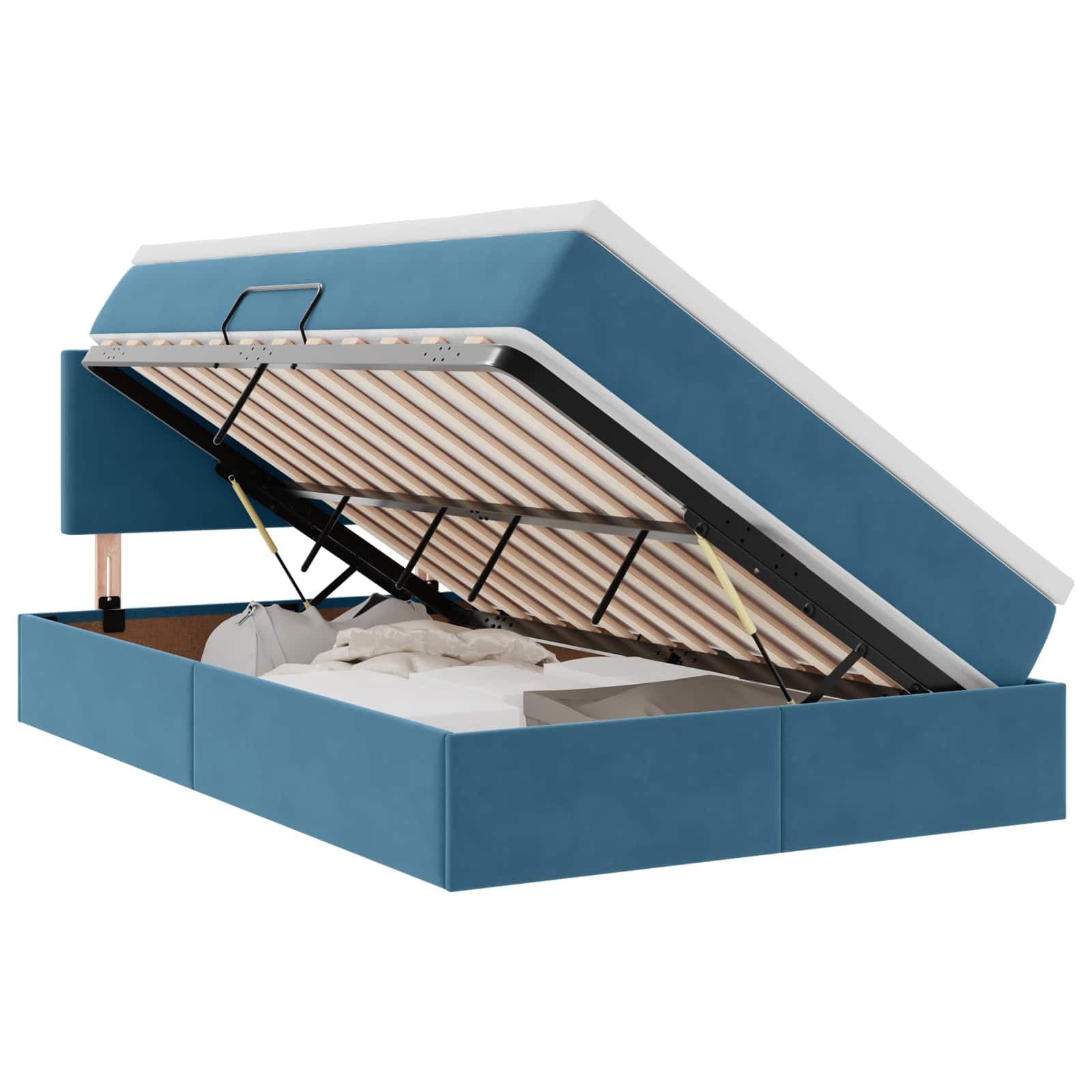 vidaXL Cama de Armazenamento LED com Colchão Azul Escuro 120 x 200 cm
